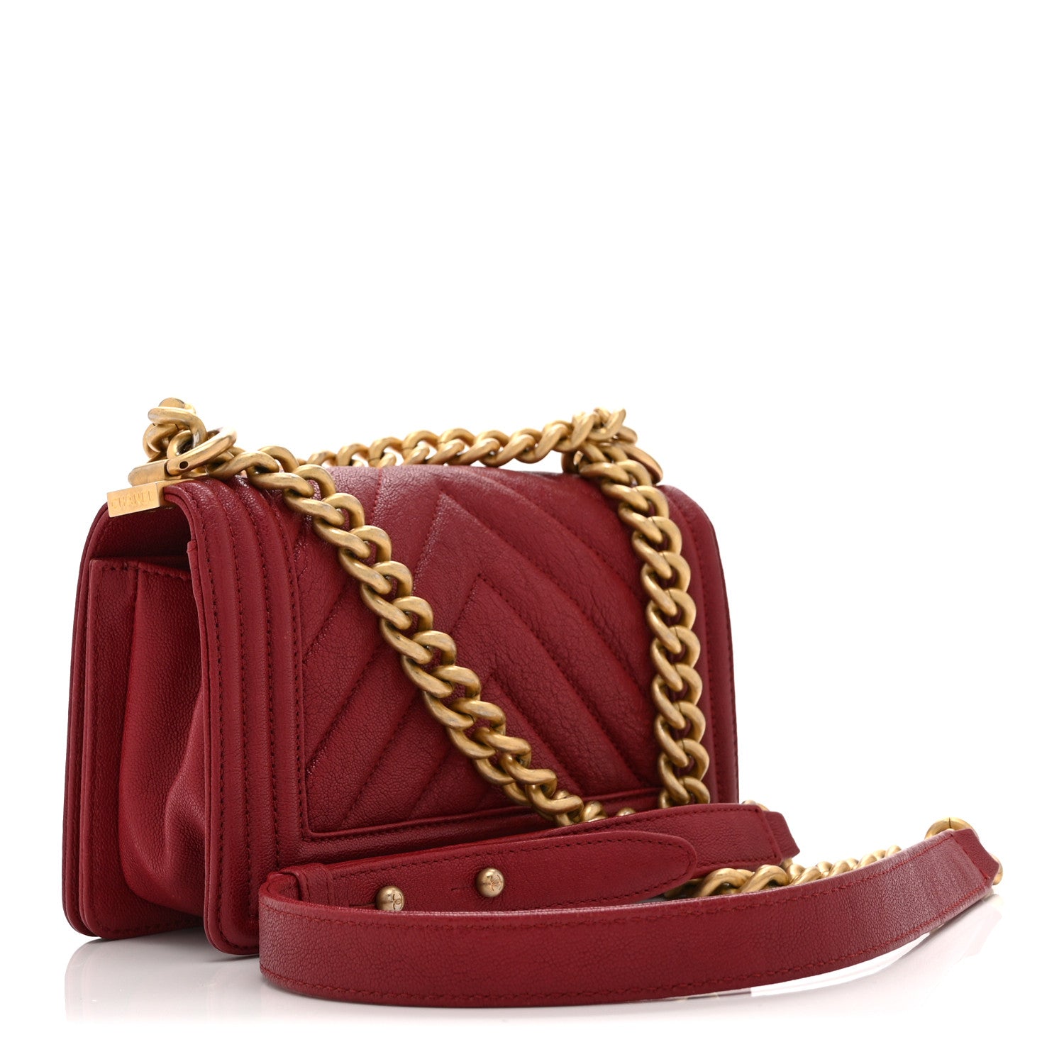 Caviar Chevron Quilted Small Boy Flap Dark Red — view 3