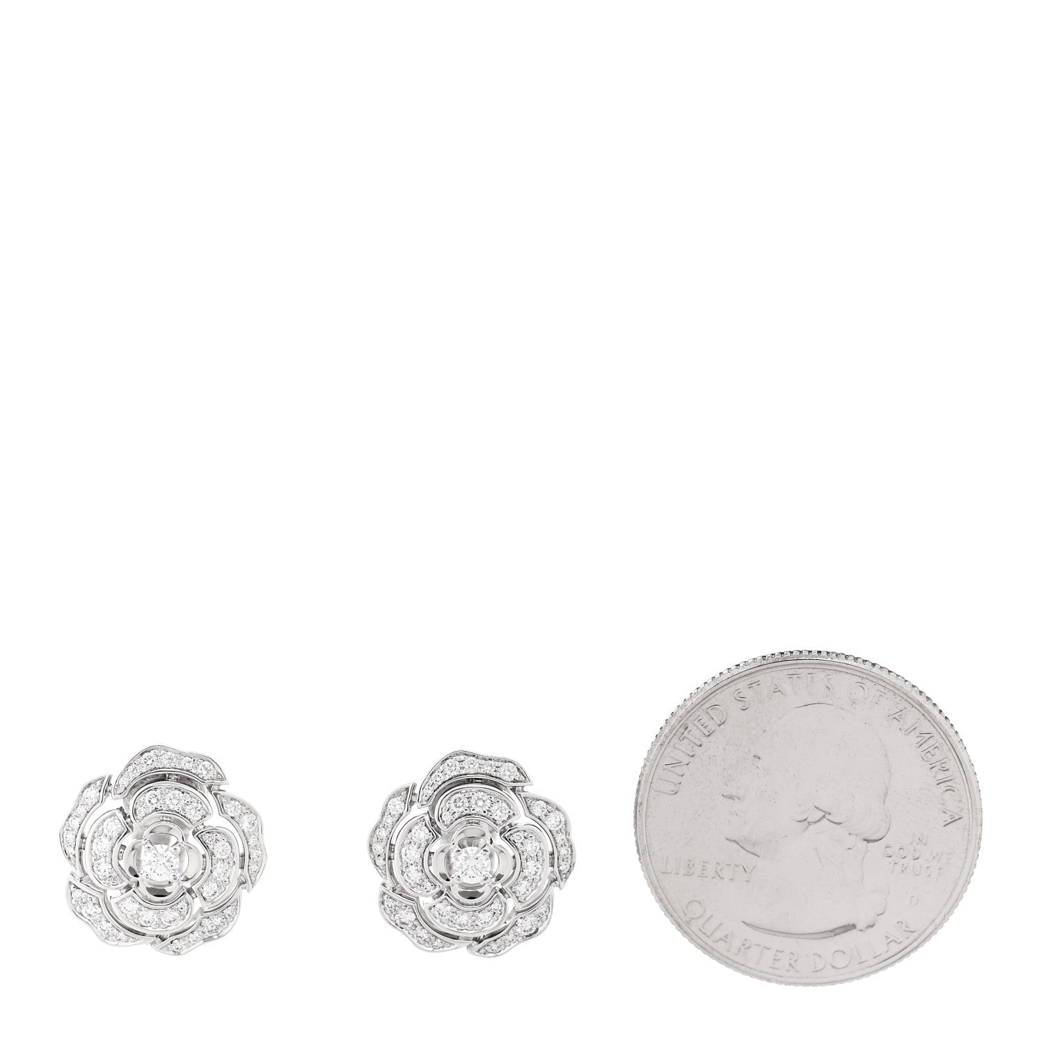 18K White Gold Diamond Bouton de Camelia Earrings — view 2