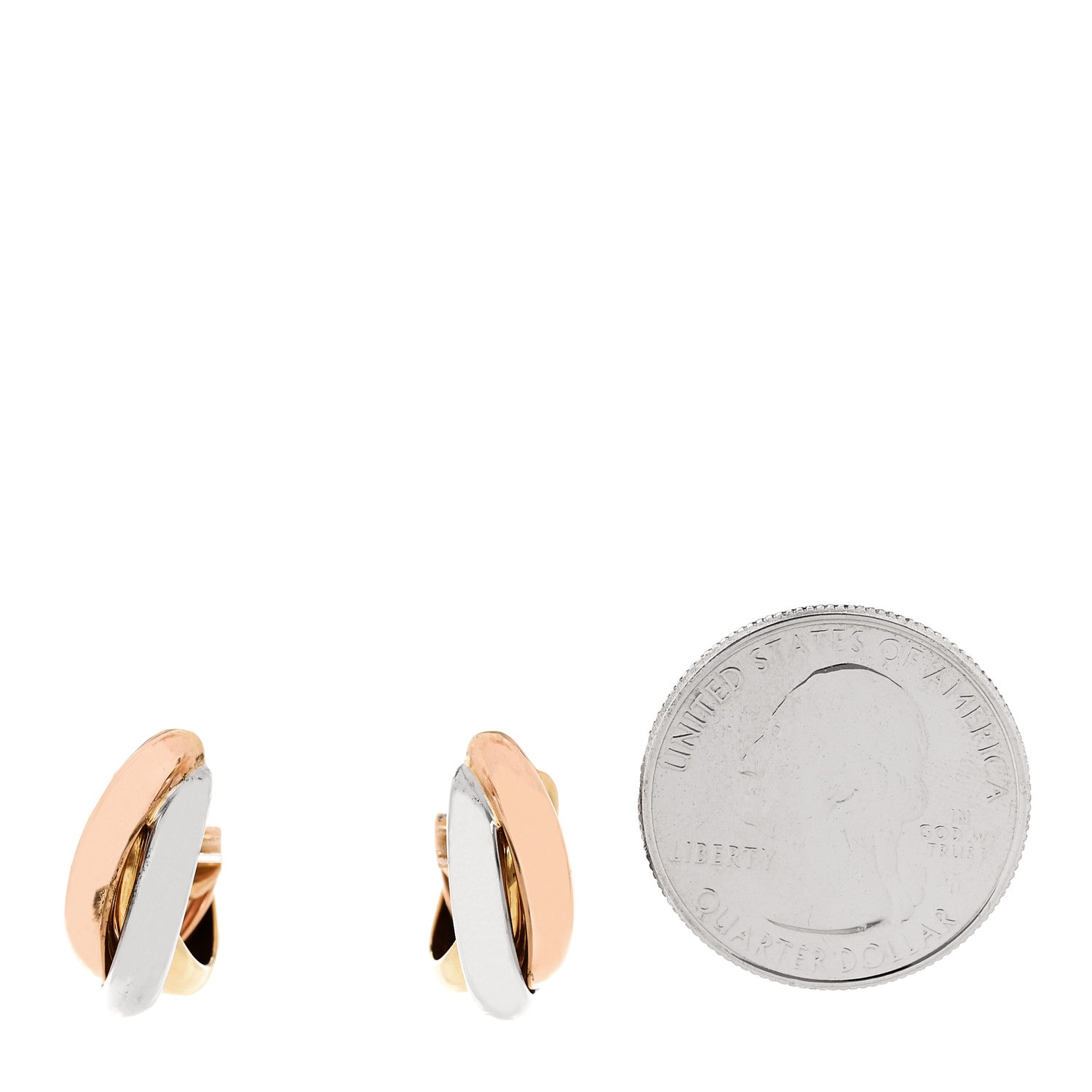 18K Pink Yellow White Gold Classic Trinity Hoop Earrings — view 2