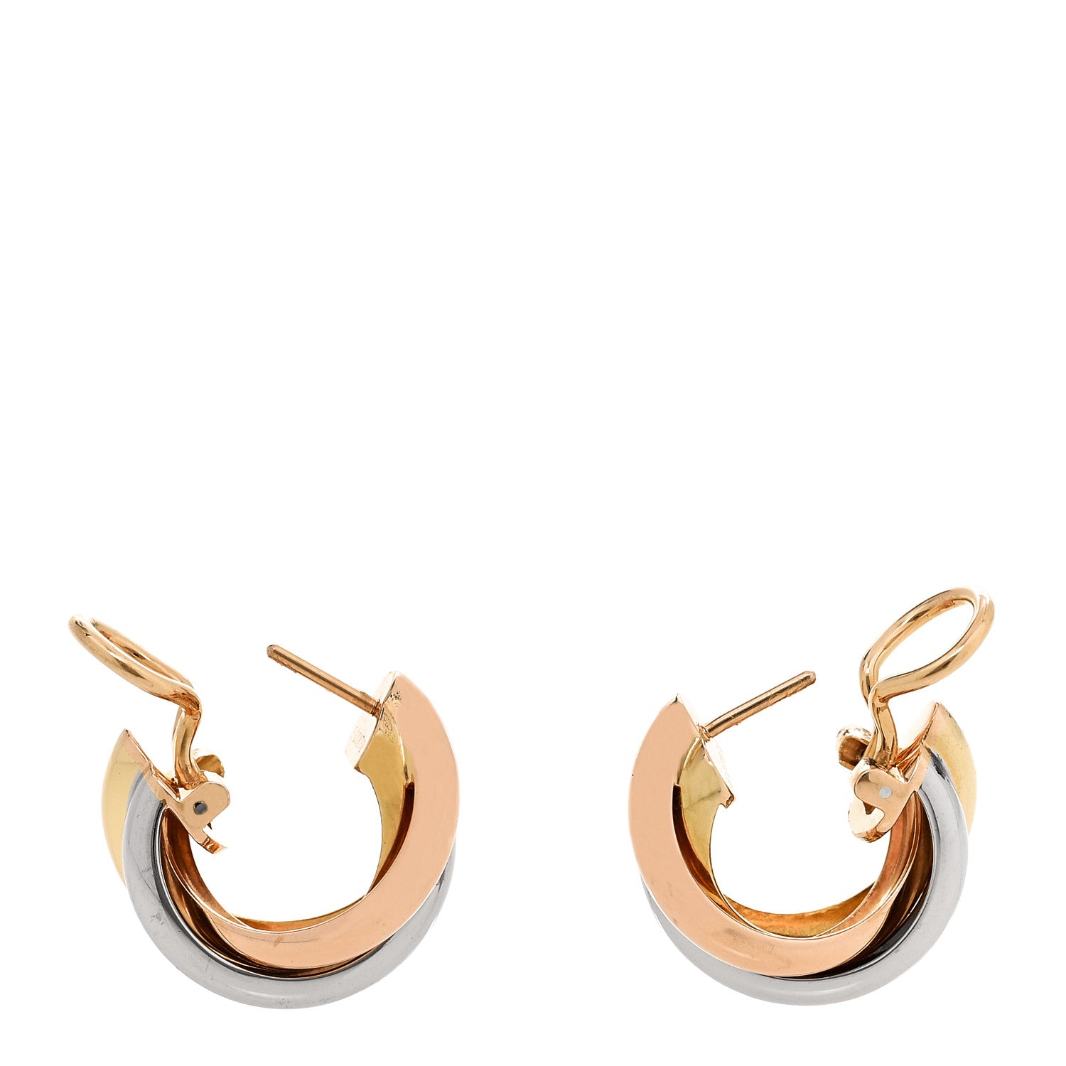 18K Pink Yellow White Gold Classic Trinity Hoop Earrings — view 3
