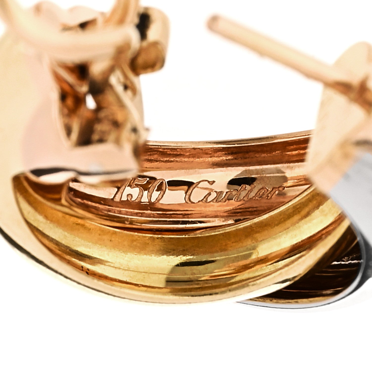 18K Pink Yellow White Gold Classic Trinity Hoop Earrings — view 4