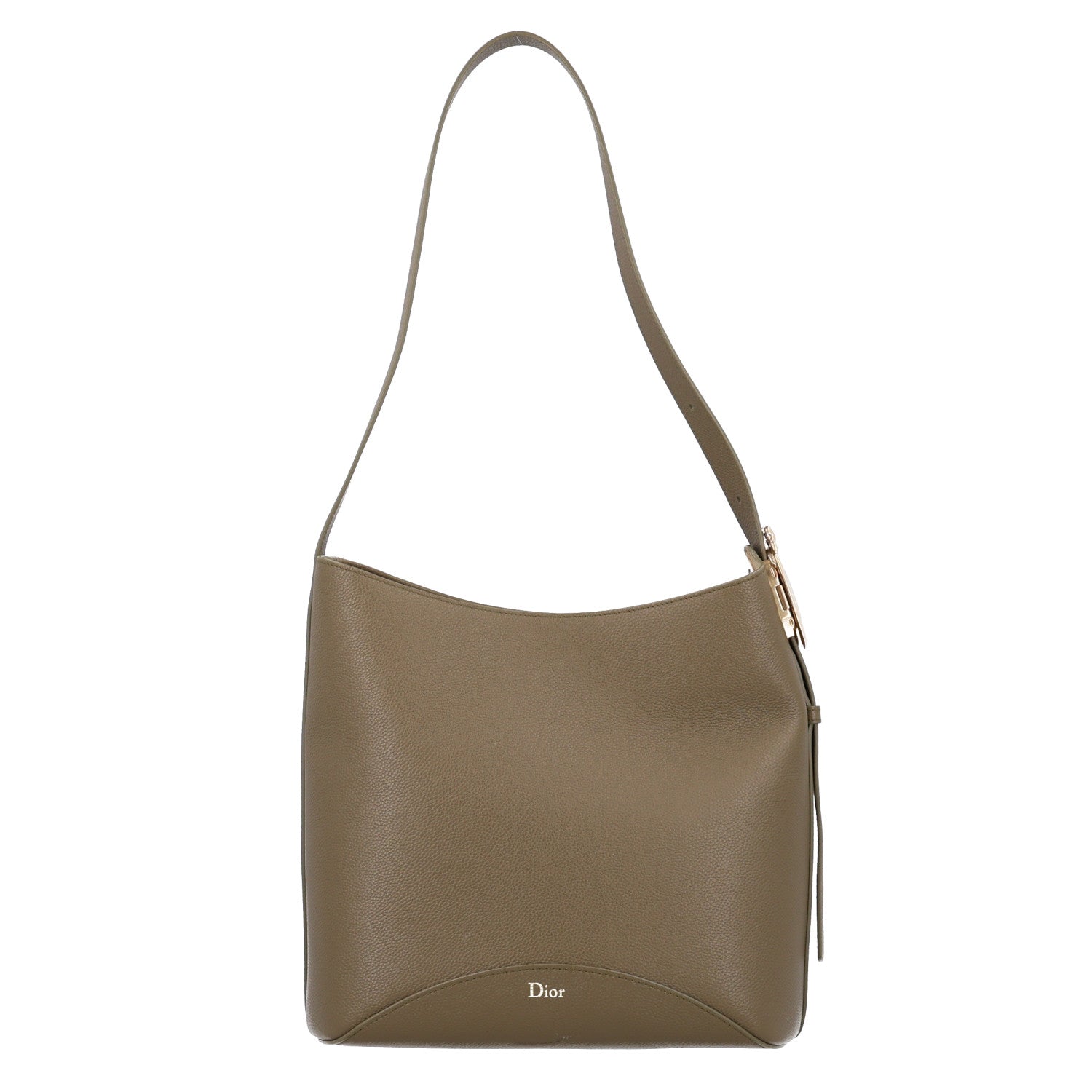 Grained Calfskin Medium Medaillon Bucket Bag Khaki