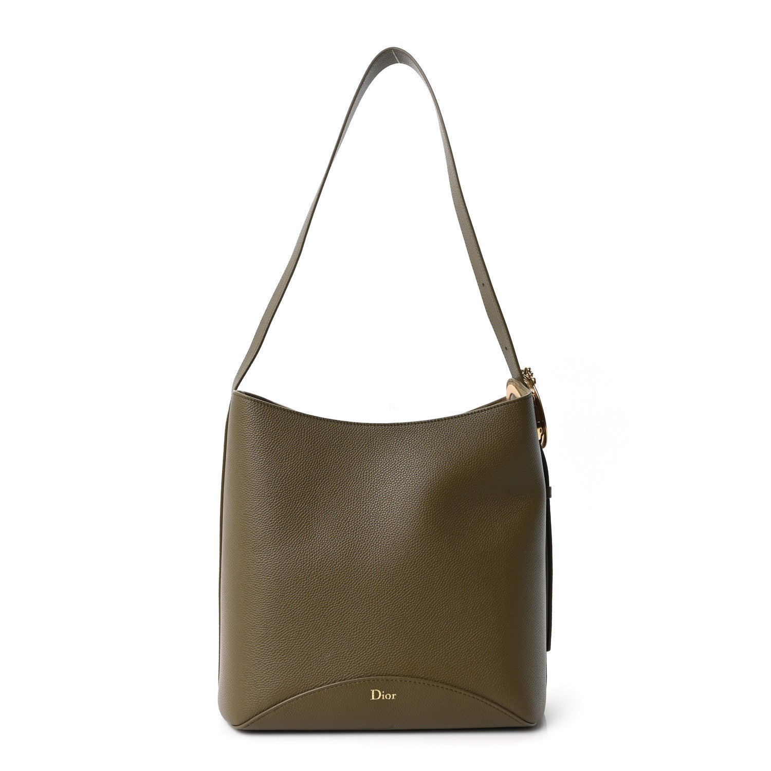 Grained Calfskin Medium Medaillon Bucket Bag Khaki — view 2