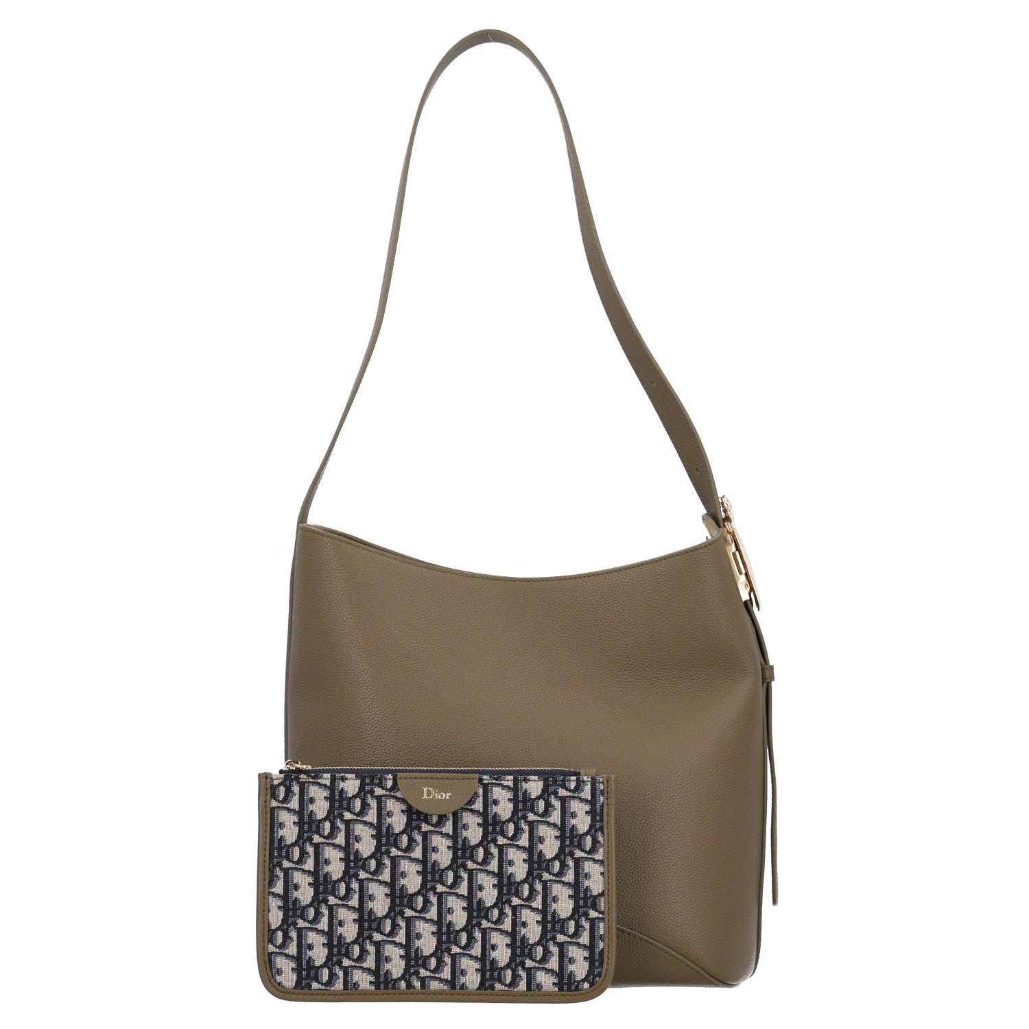 Grained Calfskin Medium Medaillon Bucket Bag Khaki — view 4