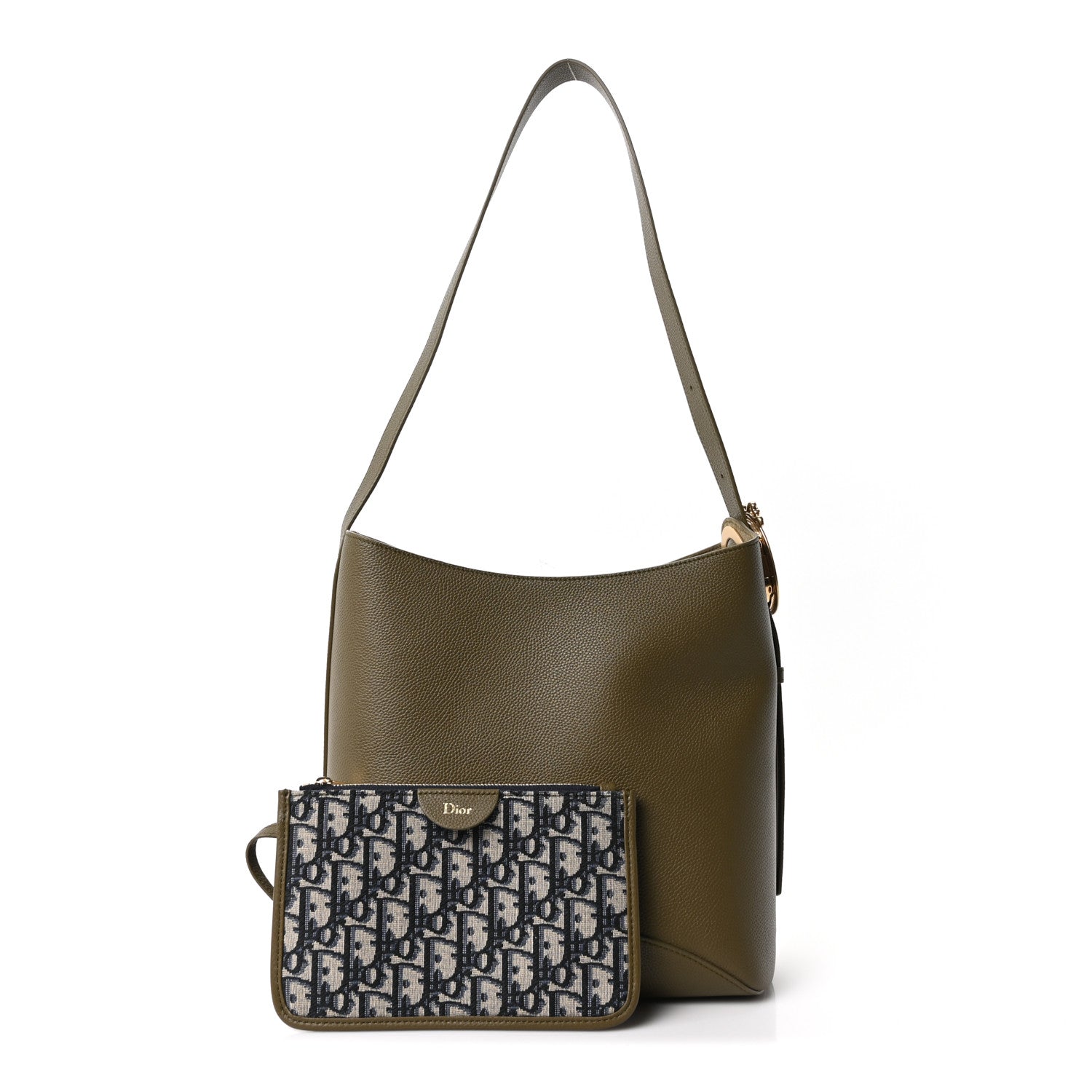 Grained Calfskin Medium Medaillon Bucket Bag Khaki — view 5