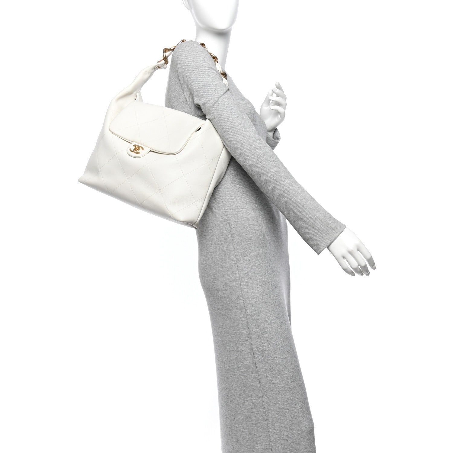 Calfskin Quilted Small Maxi Chain Hobo White — view 2