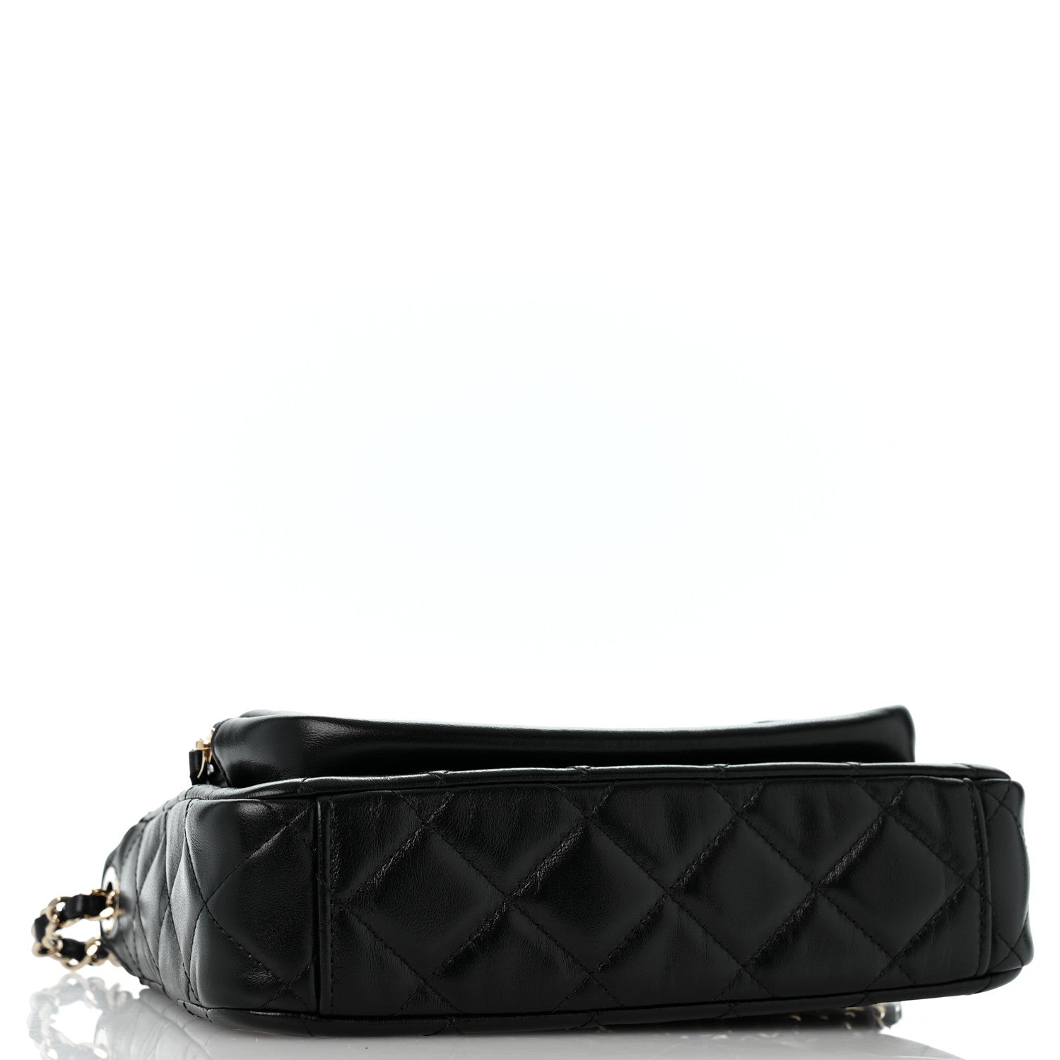Shiny Crumpled Lambskin Quilted Small Preppy Pocket Clutch With Chain Black — view 4