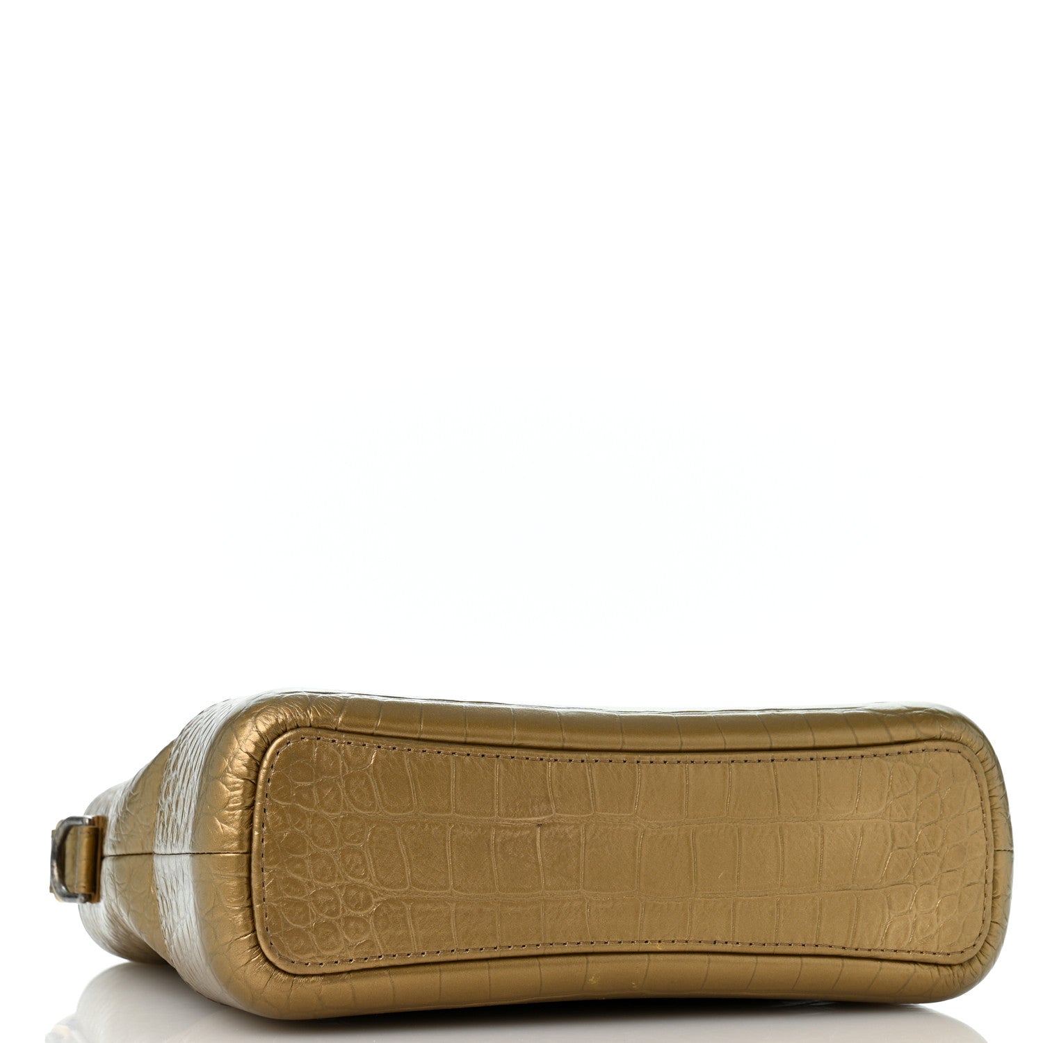Metallic Calfskin Crocodile Embossed Medium Gabrielle Cocodile Hobo Gold — view 4