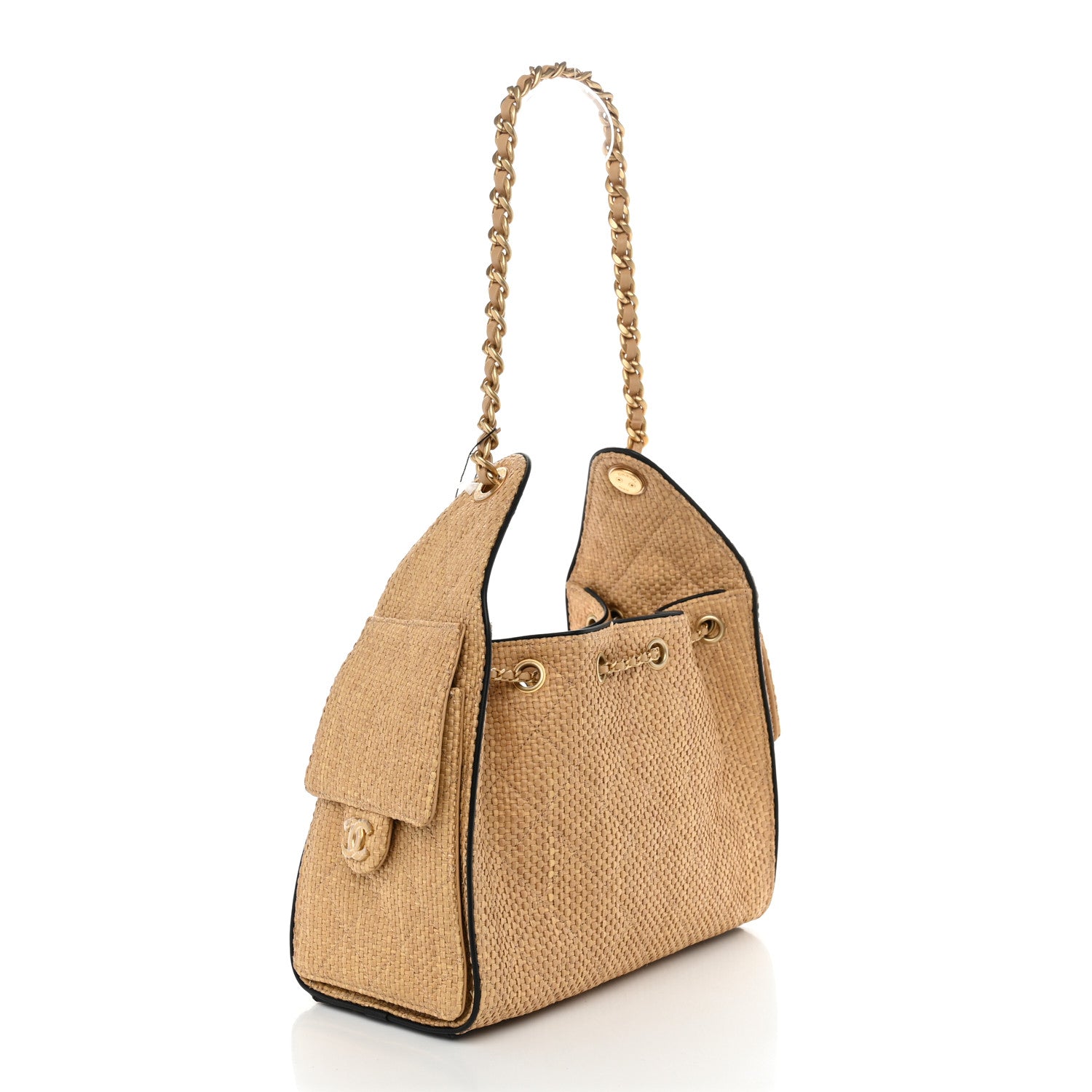Braided Raffia Calfskin Small Chanel 25 Handbag Beige Black — view 3