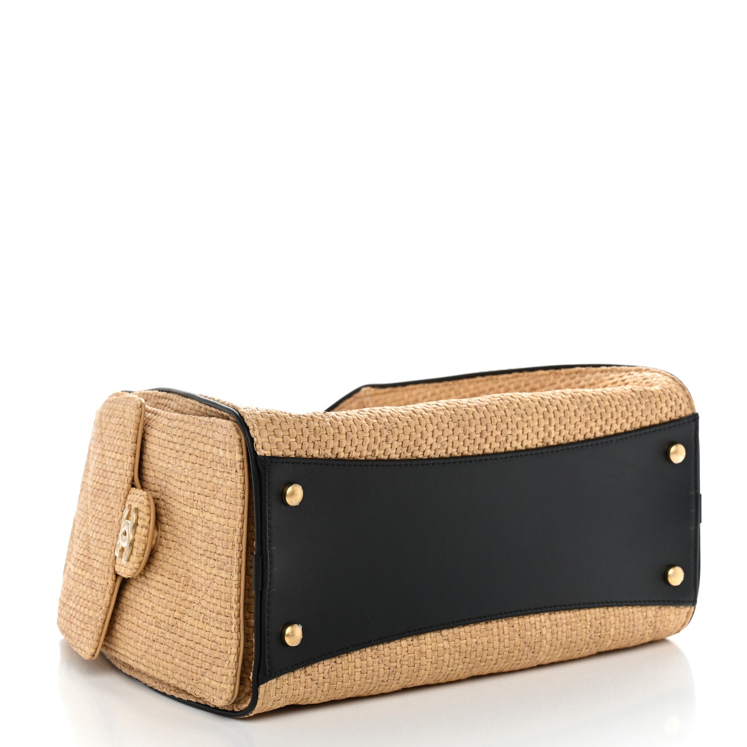 Braided Raffia Calfskin Small Chanel 25 Handbag Beige Black — view 4