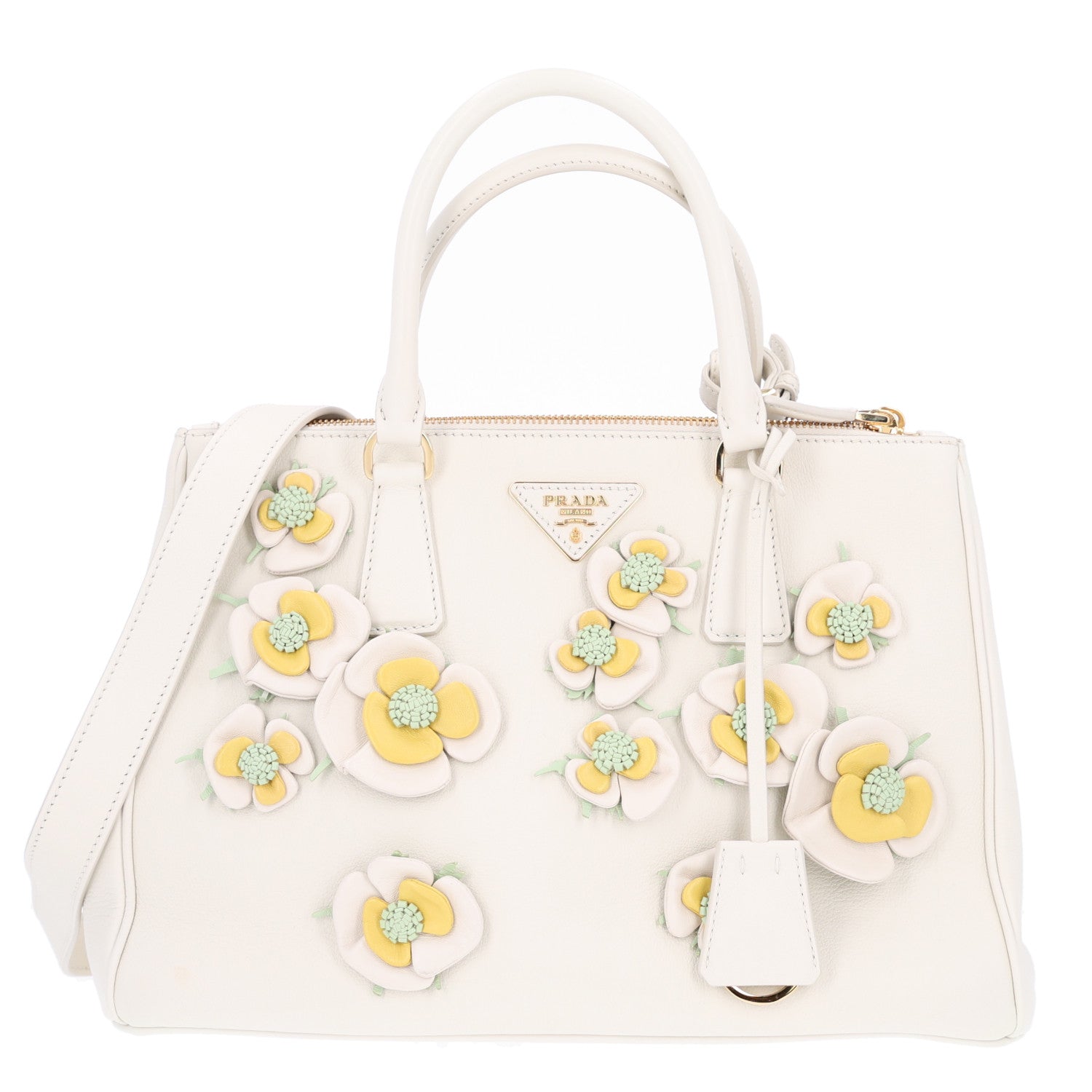 Nappa Floral Applique Large Galleria Tote White Ginestra Acqua