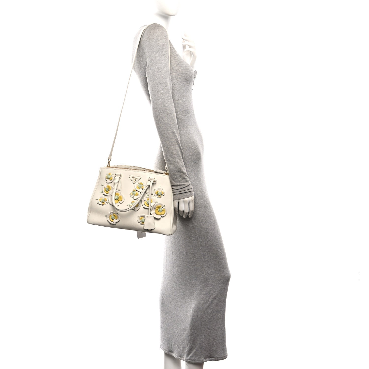 Nappa Floral Applique Large Galleria Tote White Ginestra Acqua — view 2