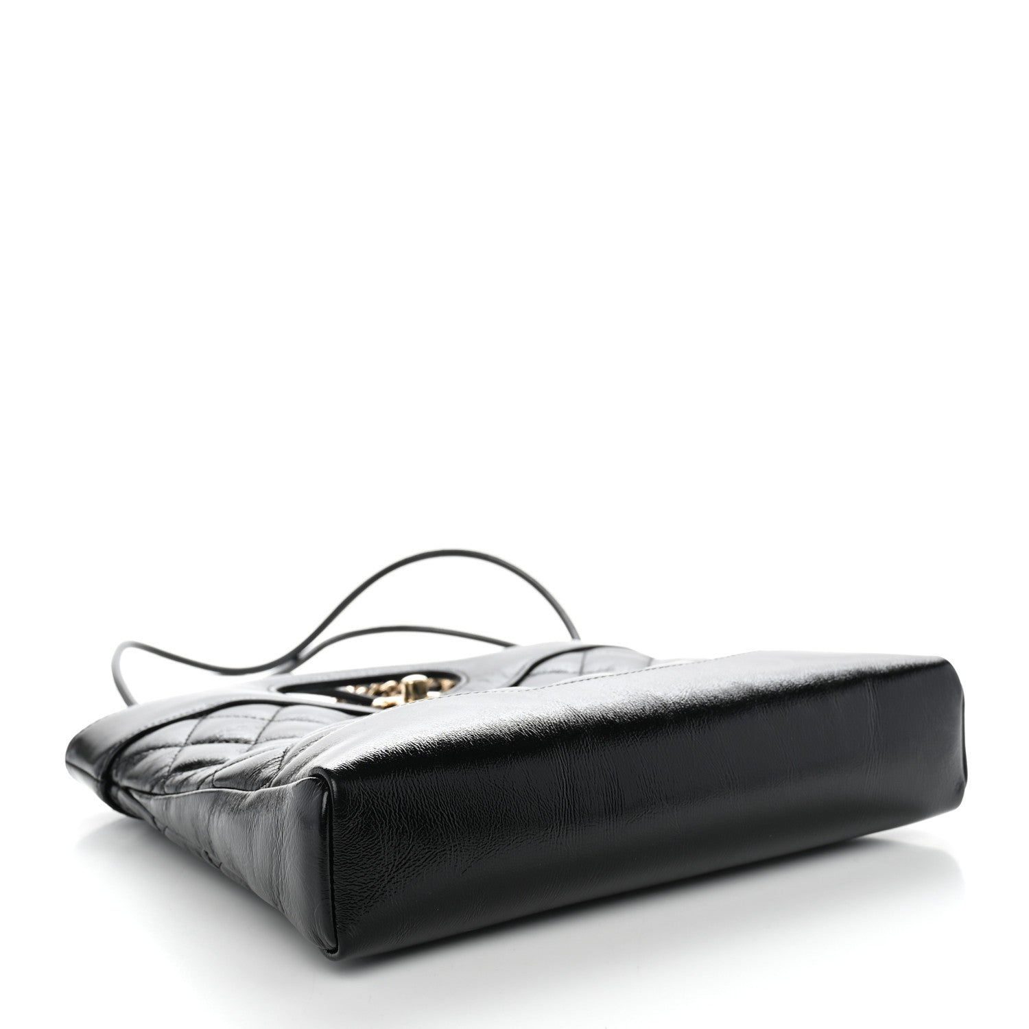 Shiny Crumpled Calfskin Quilted Mini 31 Shopping Bag Black — view 4