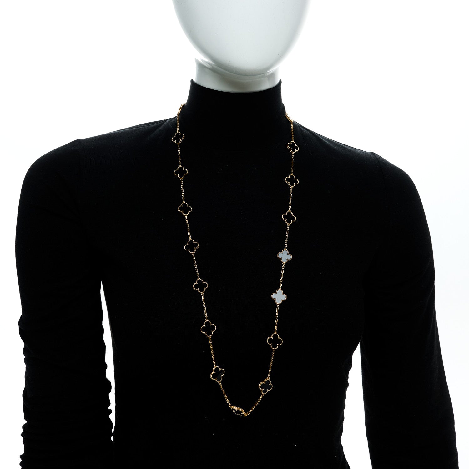 18K Yellow Gold Black Onyx 20 Motifs Vintage Alhambra Necklace — view 2