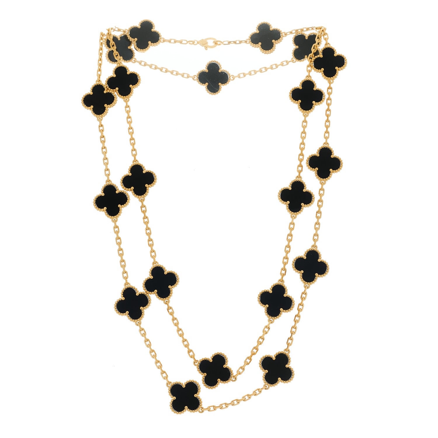 18K Yellow Gold Black Onyx 20 Motifs Vintage Alhambra Necklace — view 3