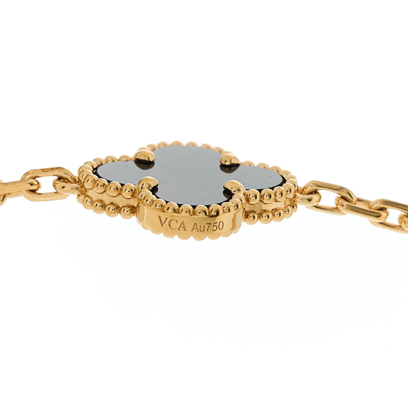 18K Yellow Gold Black Onyx 20 Motifs Vintage Alhambra Necklace — view 5