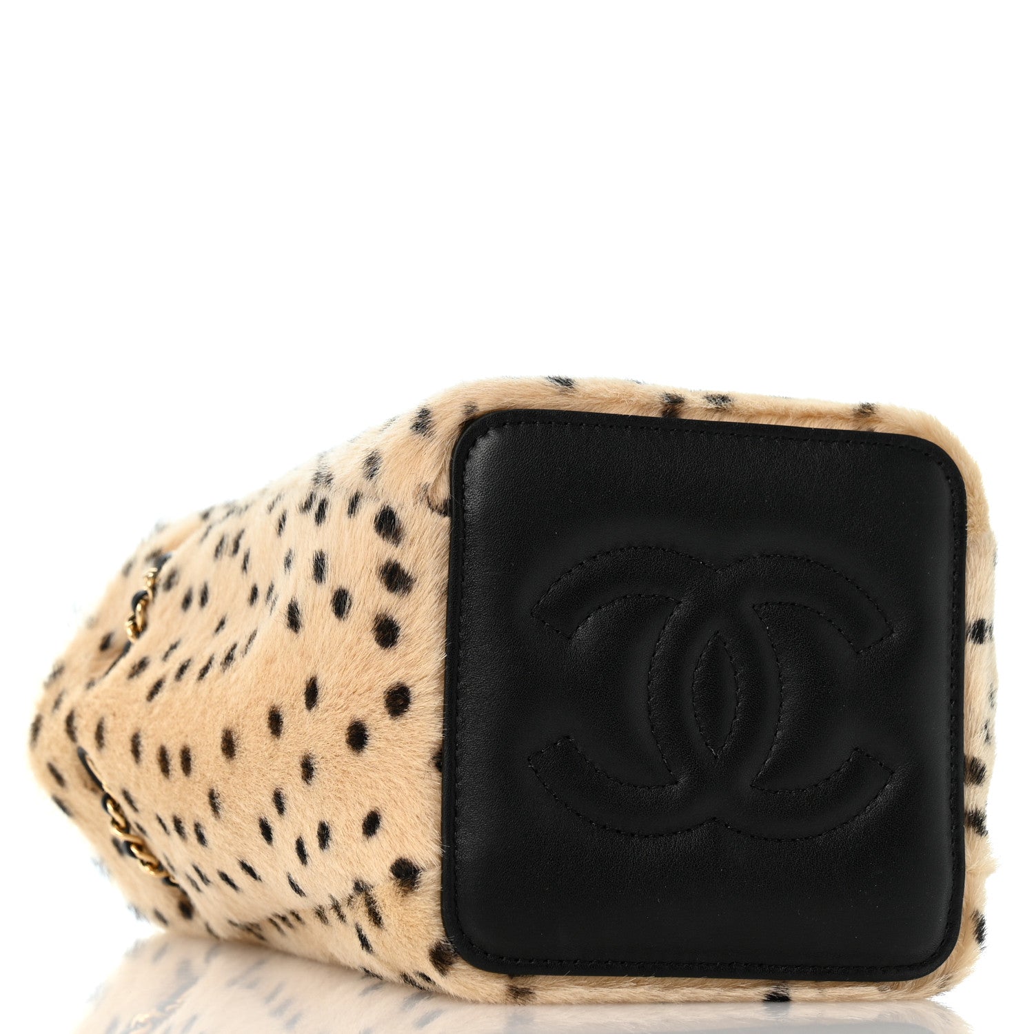 Pony Hair Cheetah Printed CC Chain Bucket Bag Light Beige Black — view 4
