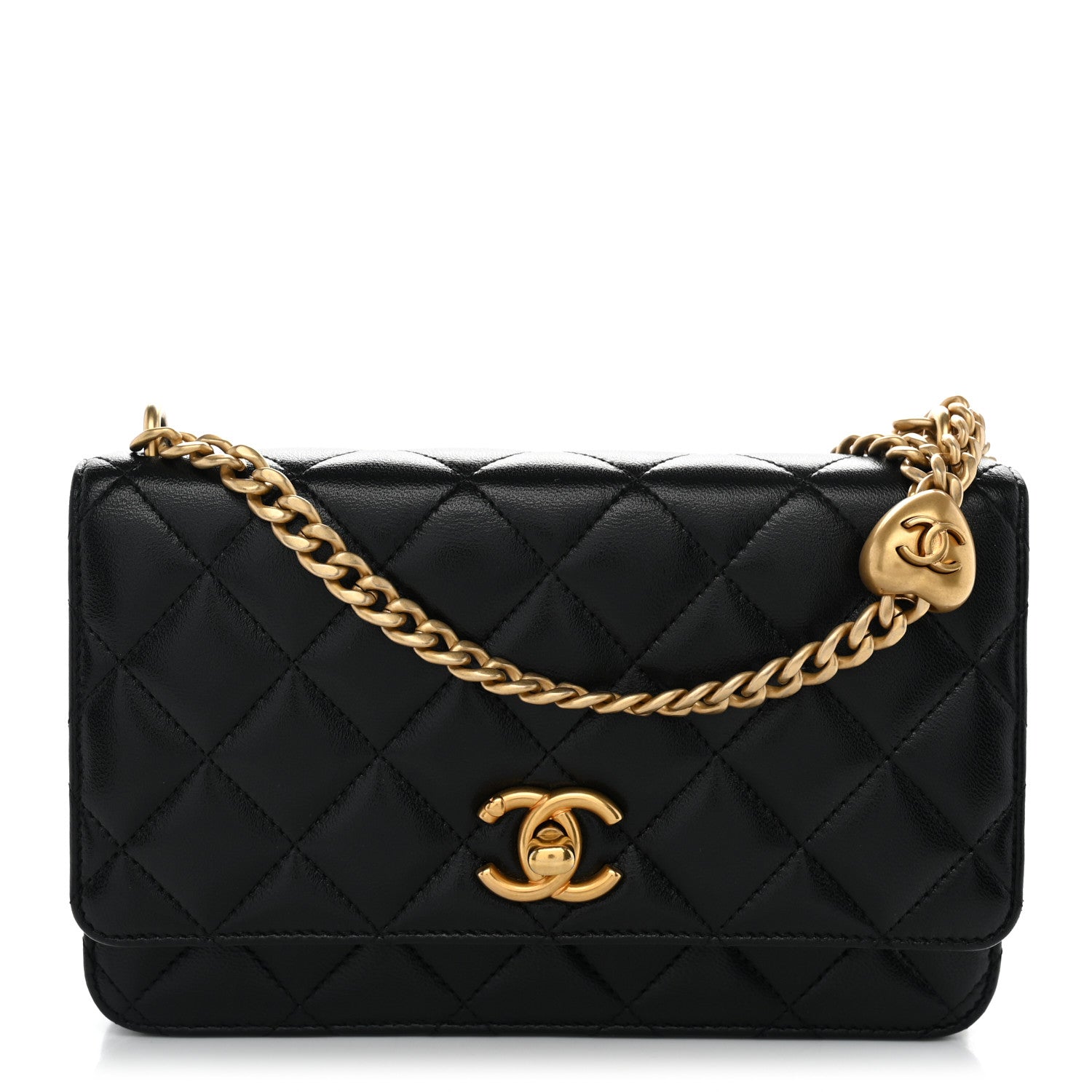 Lambskin Quilted Sweetheart Wallet On Chain WOC Black