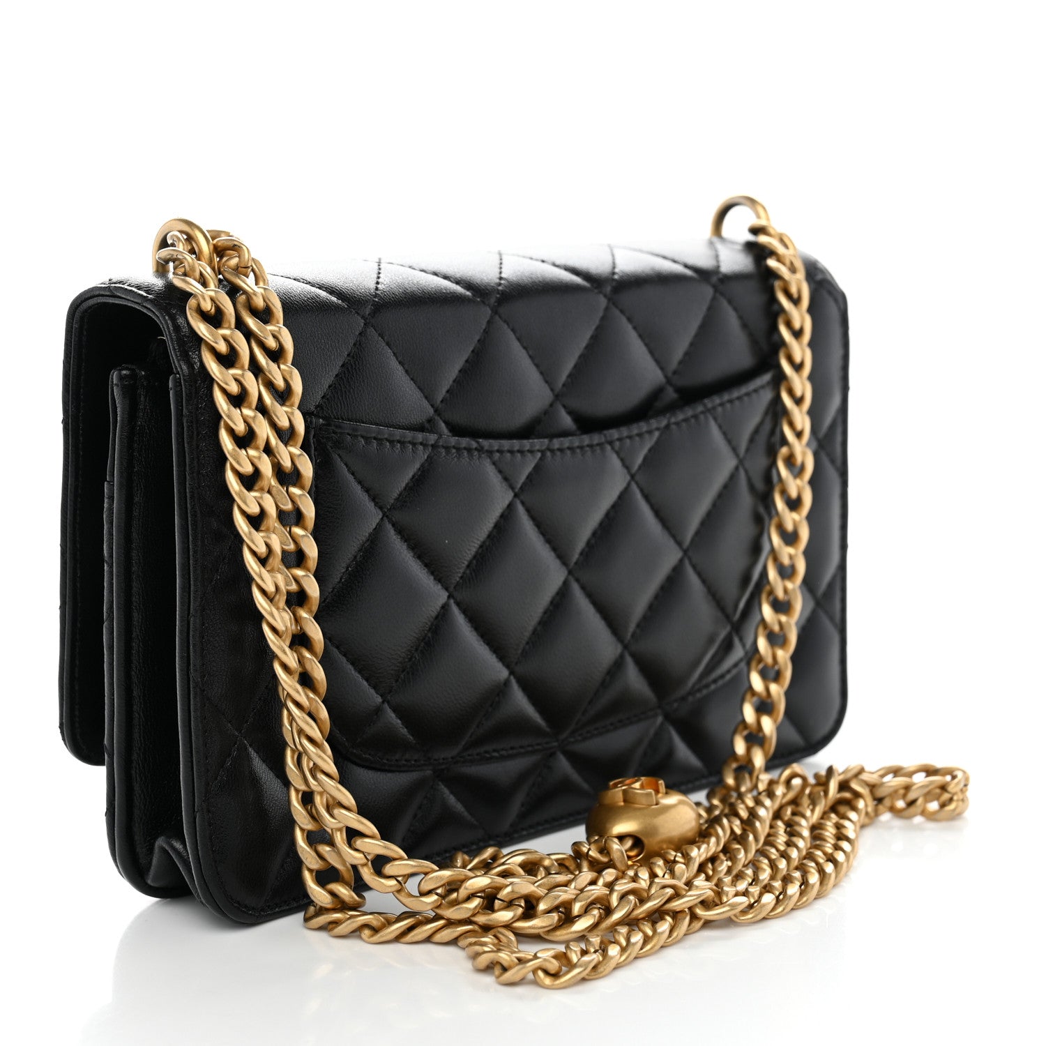 Lambskin Quilted Sweetheart Wallet On Chain WOC Black — view 3
