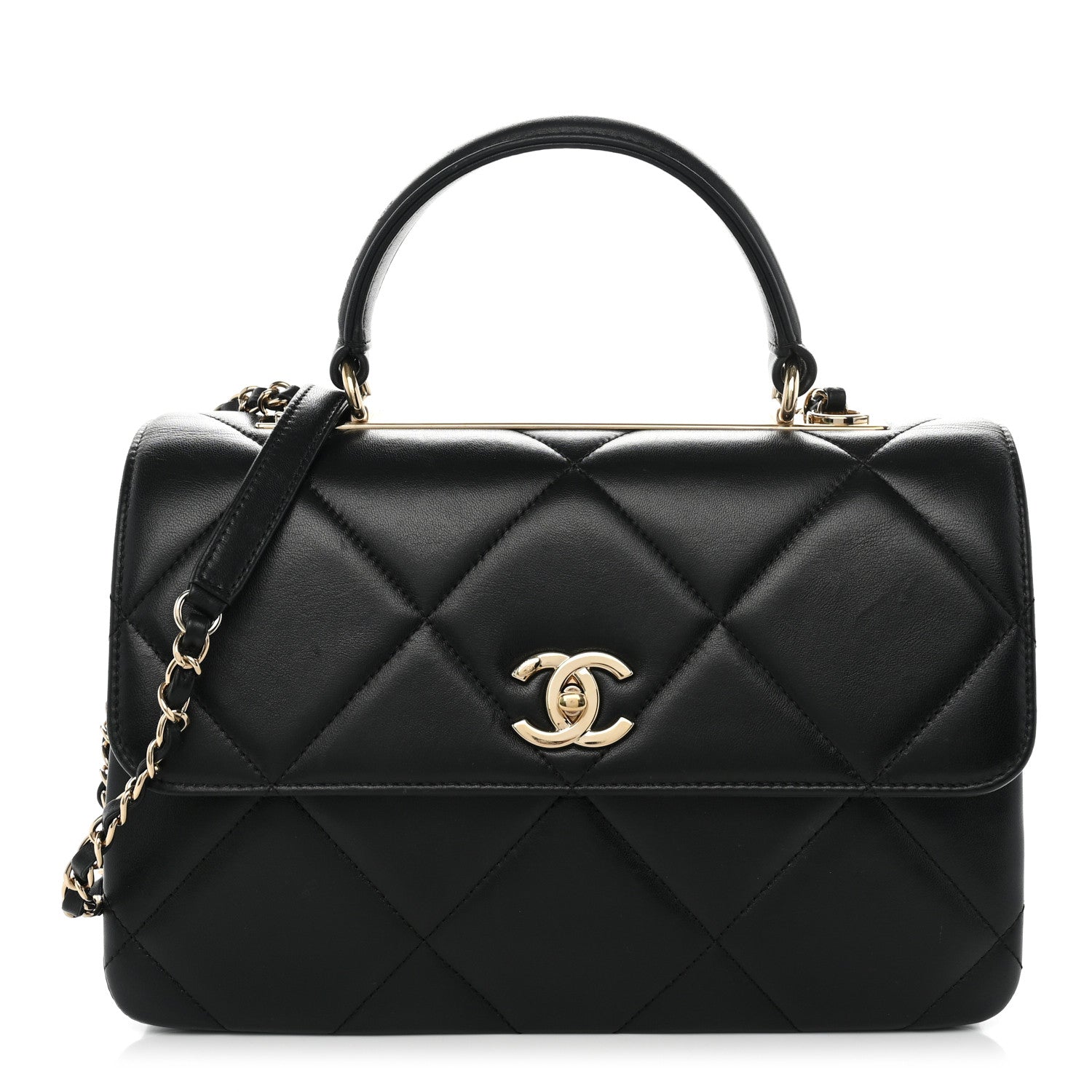 Lambskin Quilted Medium Trendy CC Flap Dual Handle Bag Black