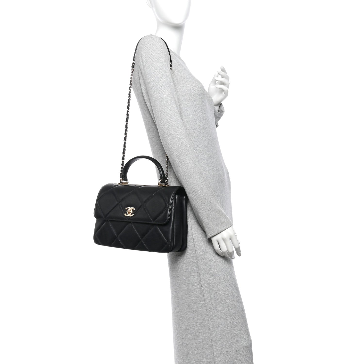 Lambskin Quilted Medium Trendy CC Flap Dual Handle Bag Black — view 2