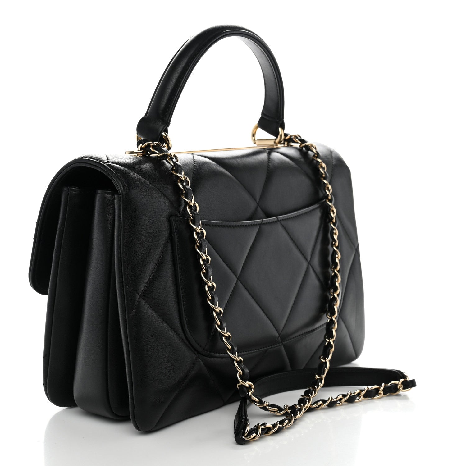 Lambskin Quilted Medium Trendy CC Flap Dual Handle Bag Black — view 3