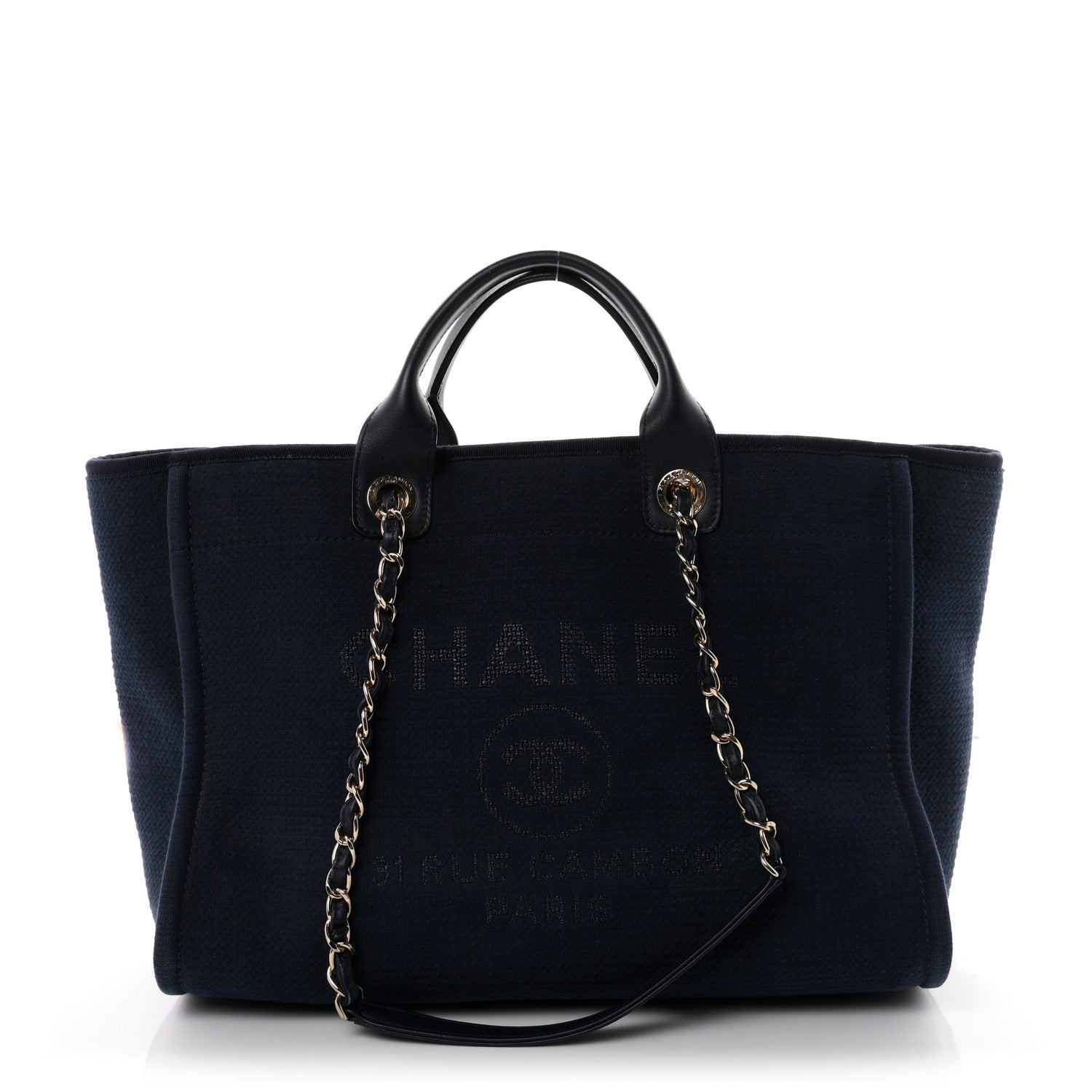 Mixed Fibers Calfskin Medium Deauville Tote Navy Blue