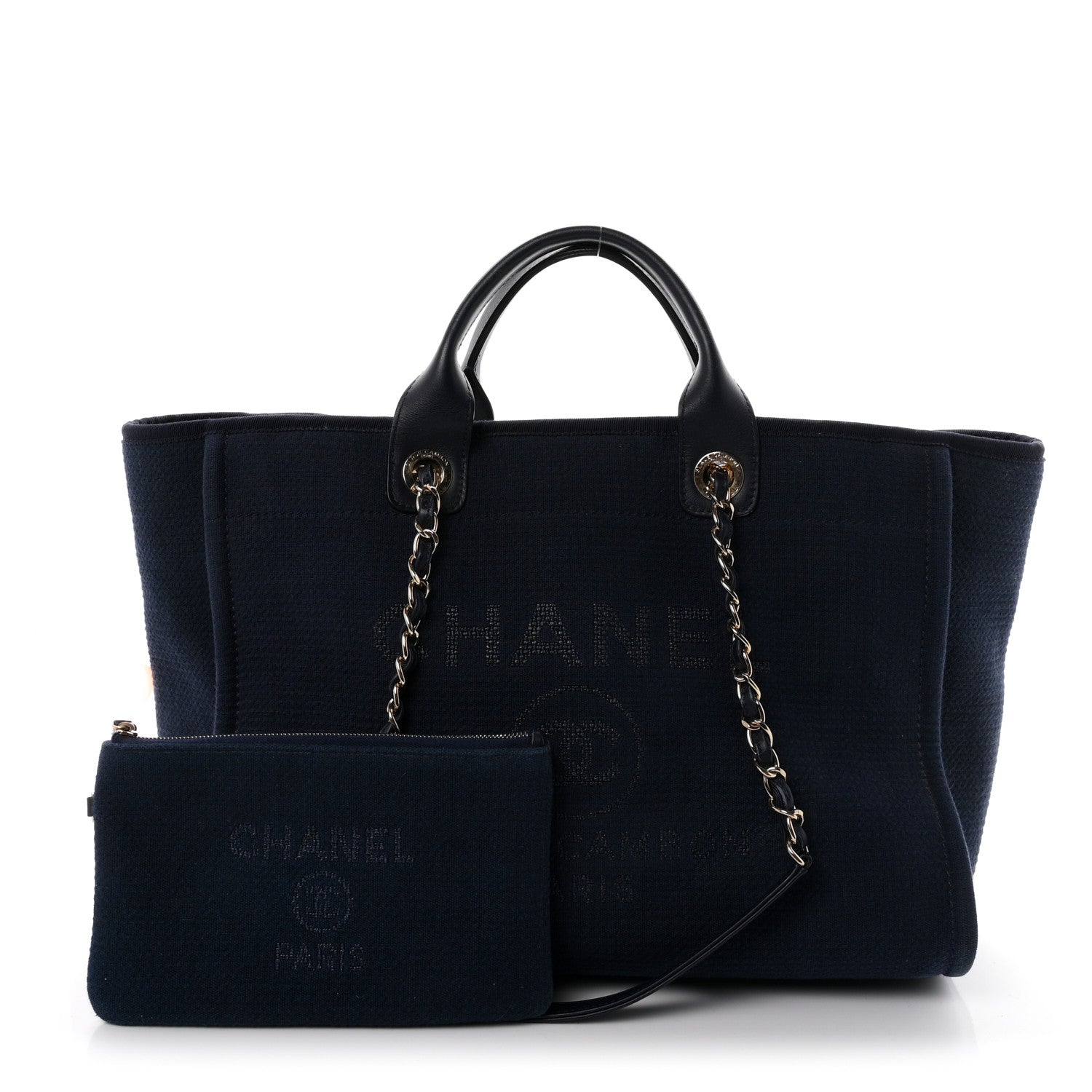 Mixed Fibers Calfskin Medium Deauville Tote Navy Blue — view 3