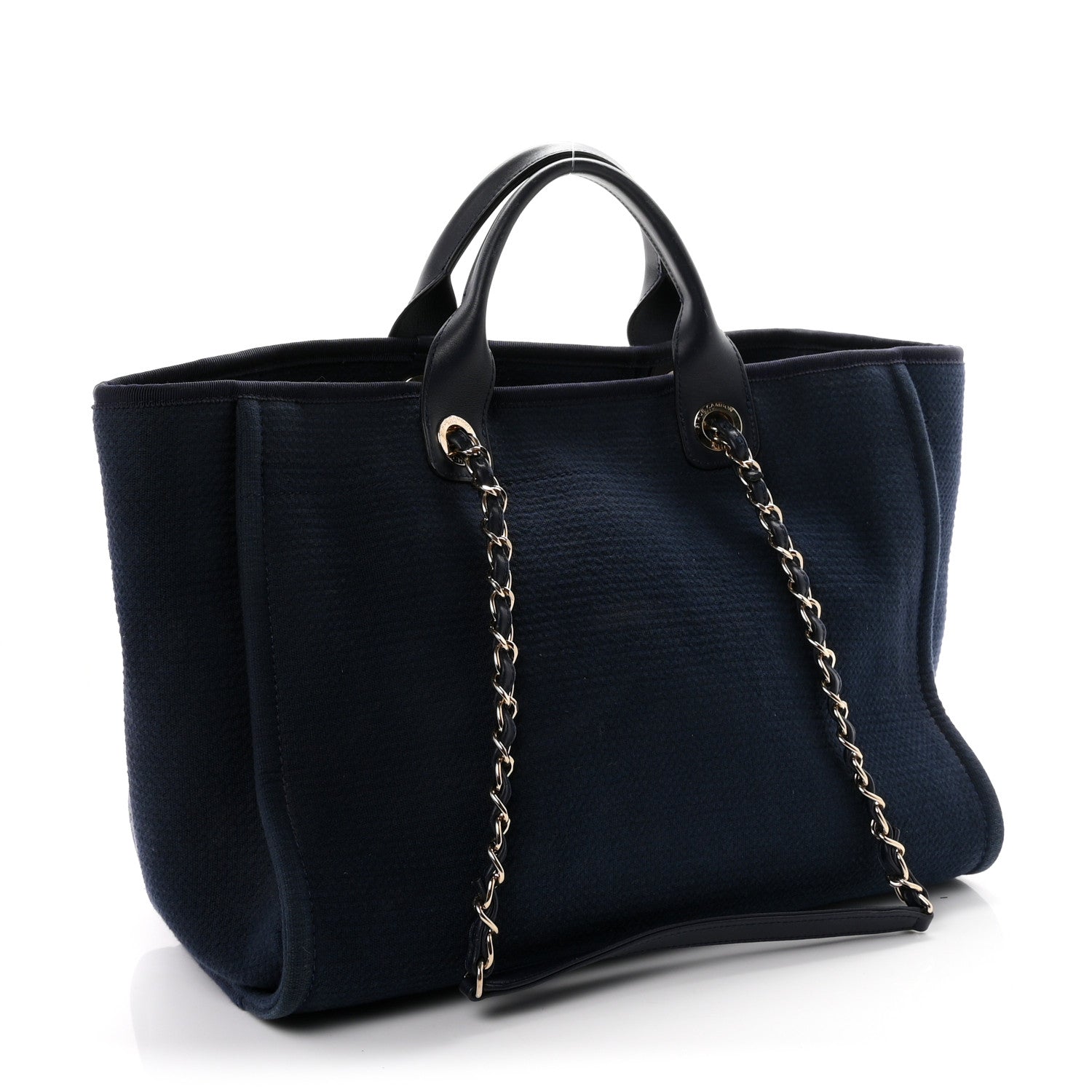 Mixed Fibers Calfskin Medium Deauville Tote Navy Blue — view 4