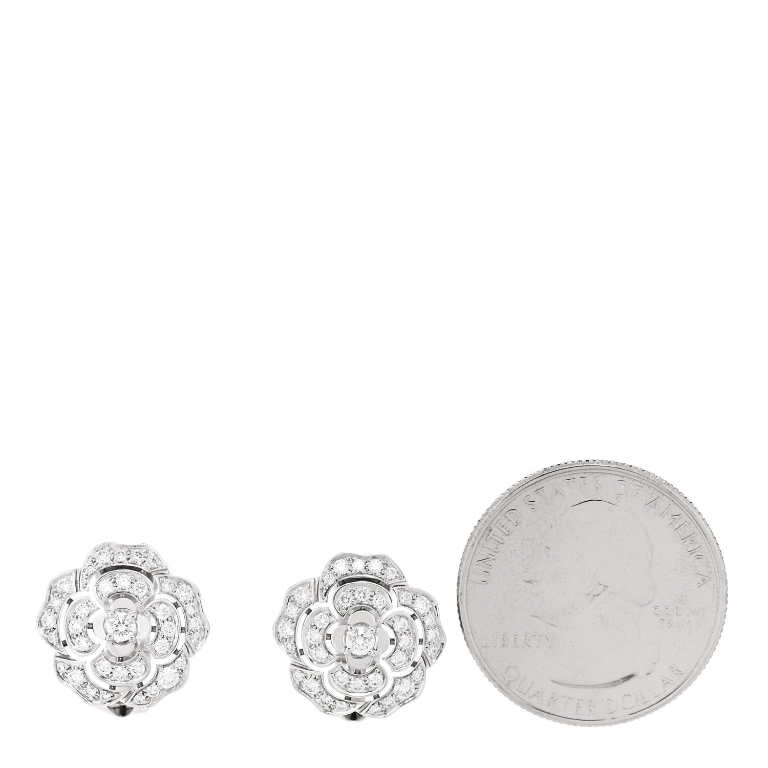 18K White Gold Diamond Bouton de Camélia Earrings — view 2