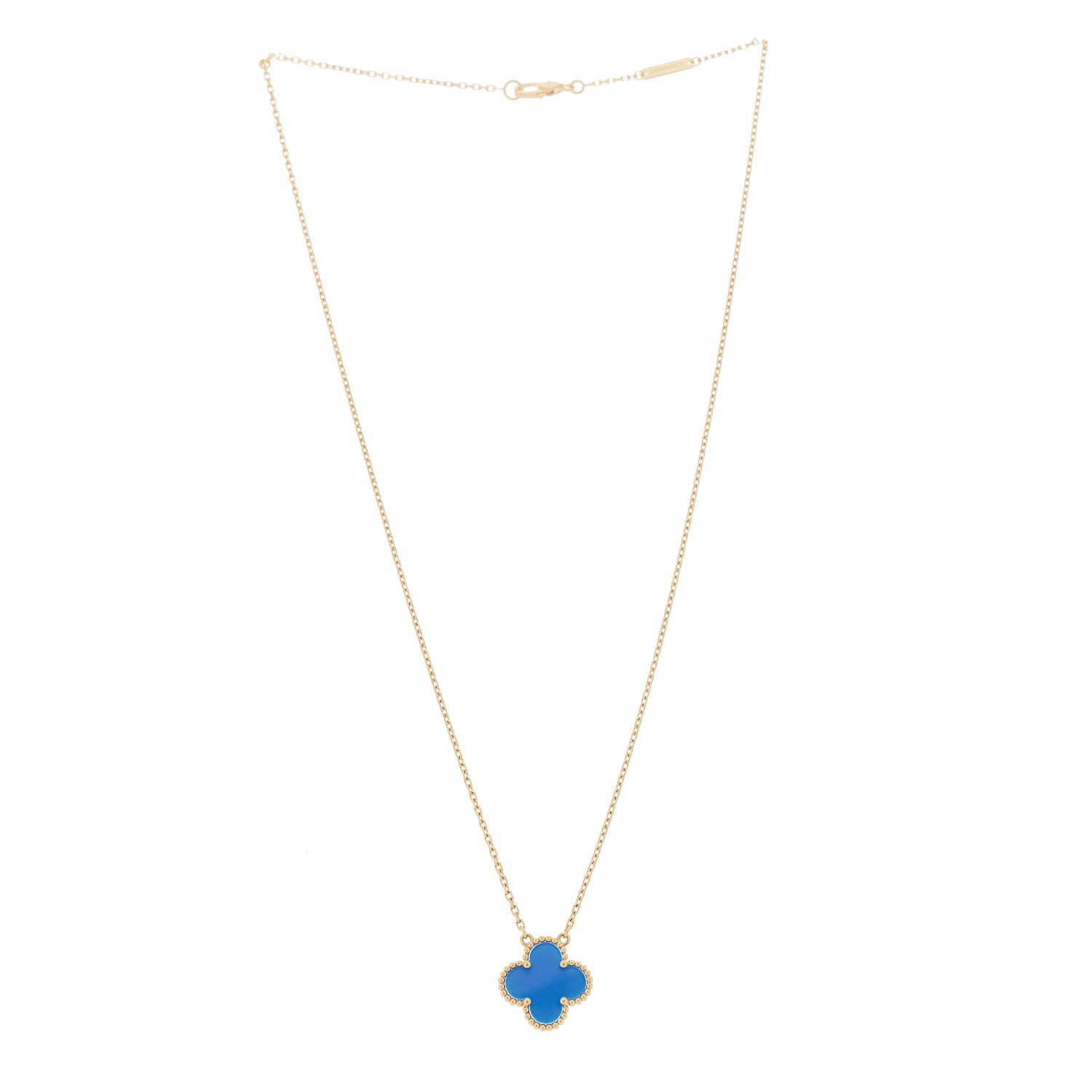 18K Yellow Gold Blue Agate Vintage Alhambra Pendant Necklace — view 3