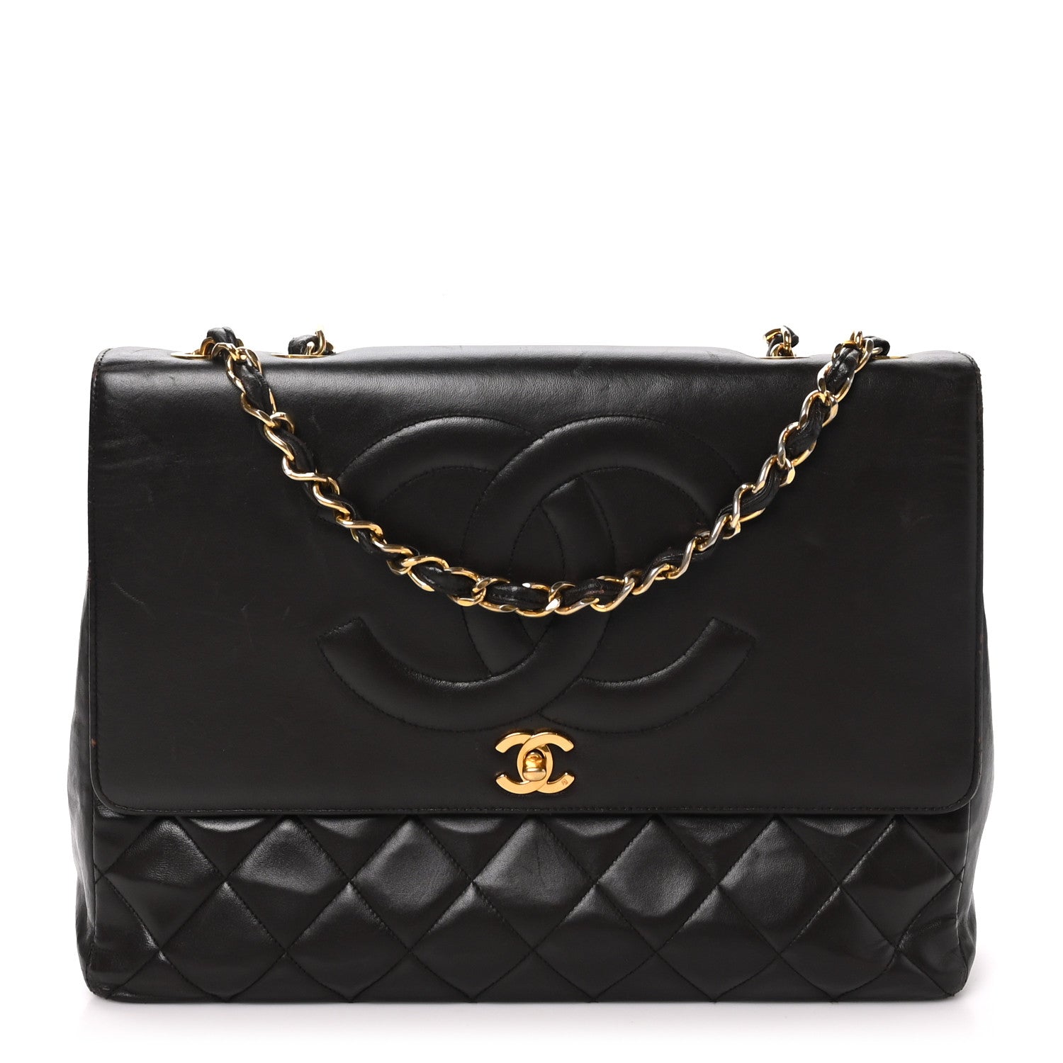 Lambskin Quilted CC Maxi Jumbo Single Flap Brown