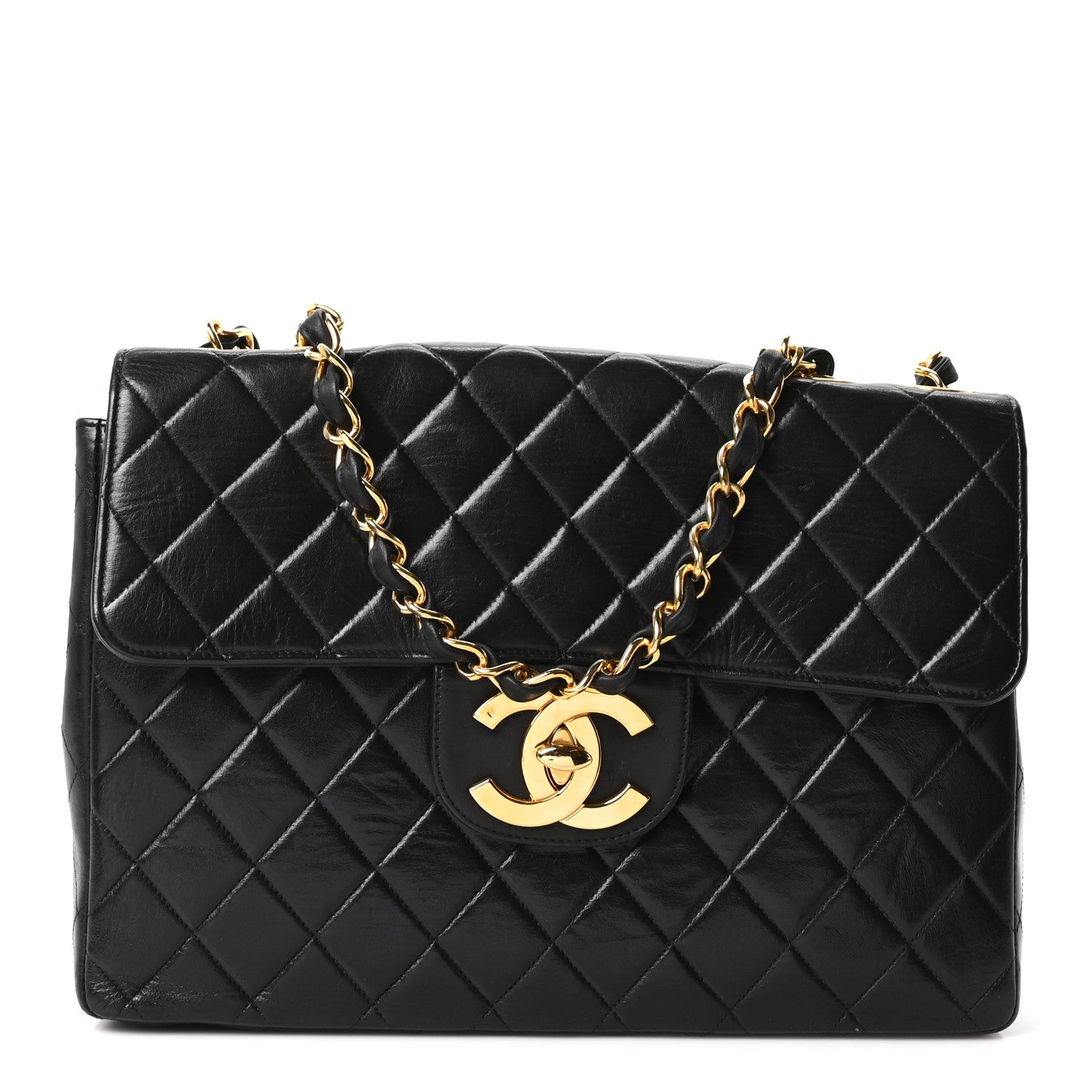 Lambskin Quilted XL Jumbo Single Flap Black — view 1