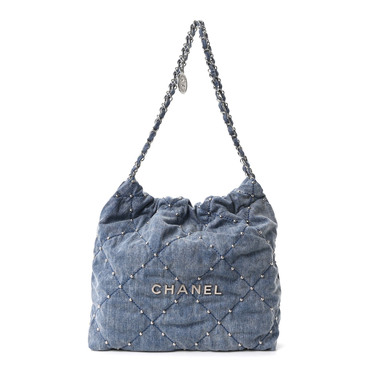 Washed Denim Quilted Studded Small Chanel 22 Blue — view 1
