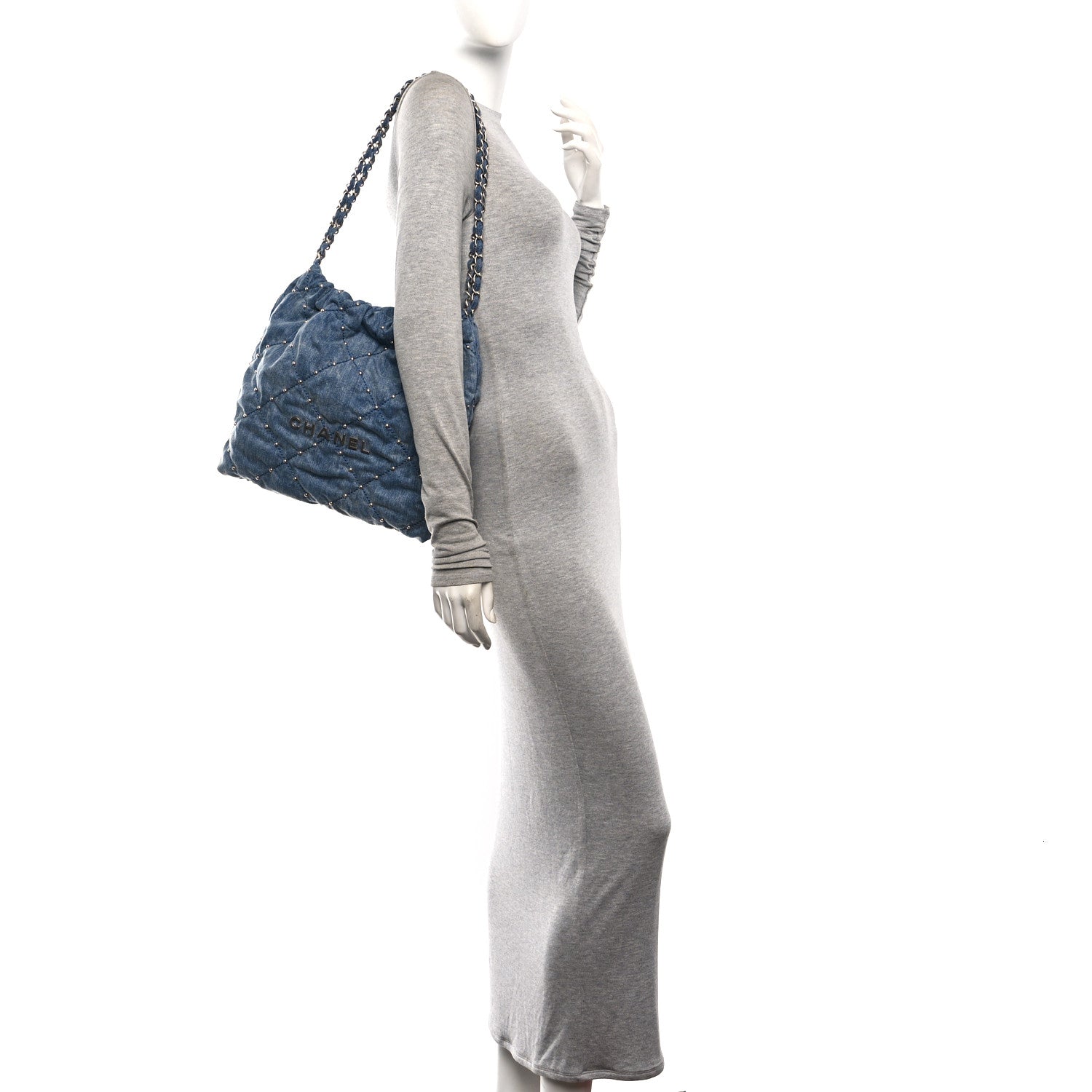 Washed Denim Quilted Studded Small Chanel 22 Blue — view 2