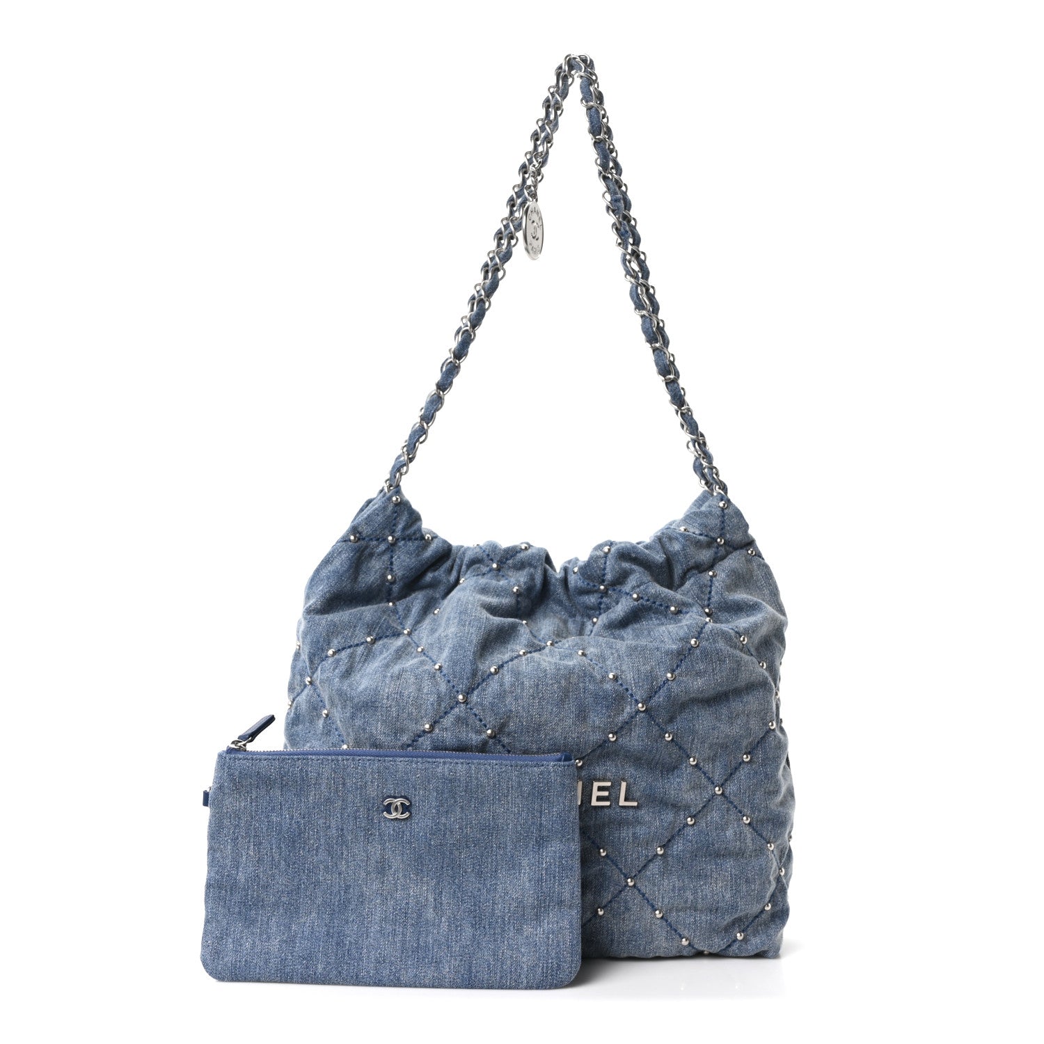 Washed Denim Quilted Studded Small Chanel 22 Blue — view 3