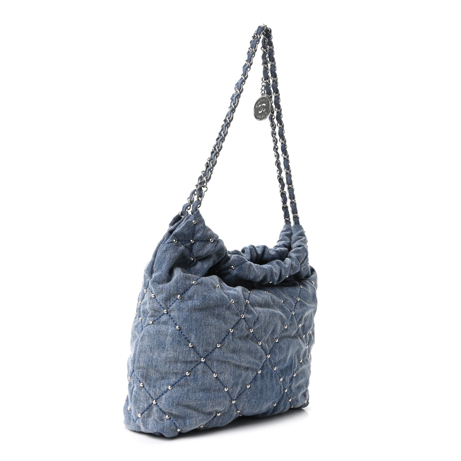 Washed Denim Quilted Studded Small Chanel 22 Blue — view 4