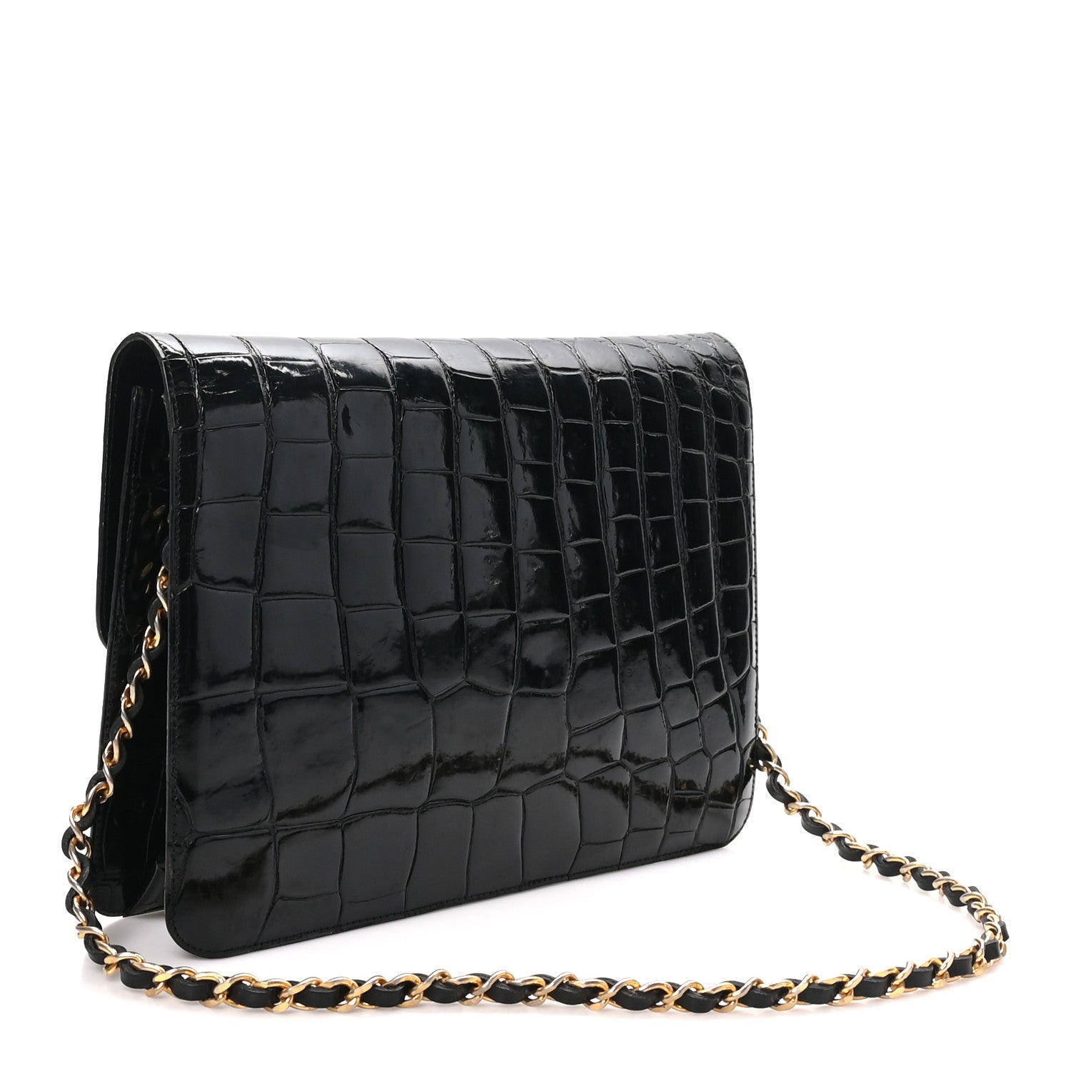 Shiny Crocodile Medium Single Flap Black — view 3