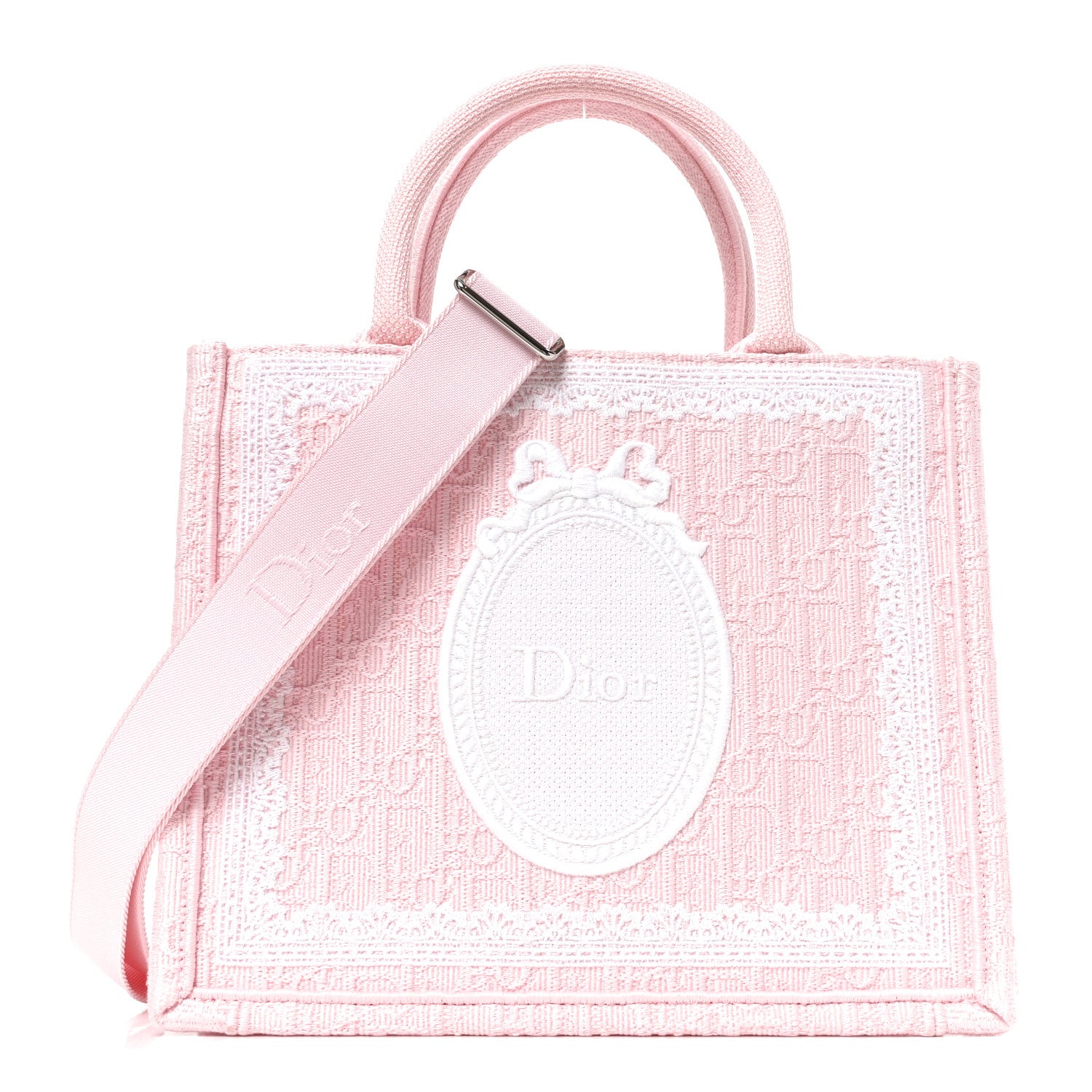 Cotton Toile De Jouy Oblique Embroidered Dior Medaillon Small Book Tote With Strap Soupir Pink White