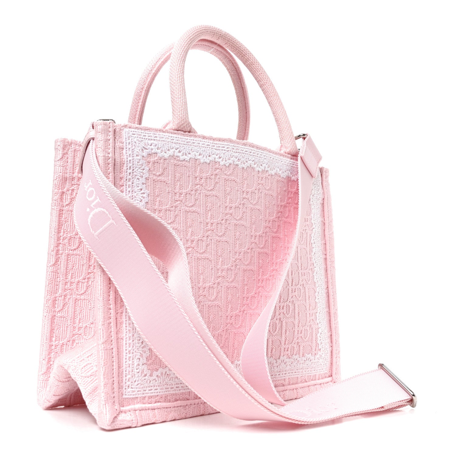 Cotton Toile De Jouy Oblique Embroidered Dior Medaillon Small Book Tote With Strap Soupir Pink White — view 3