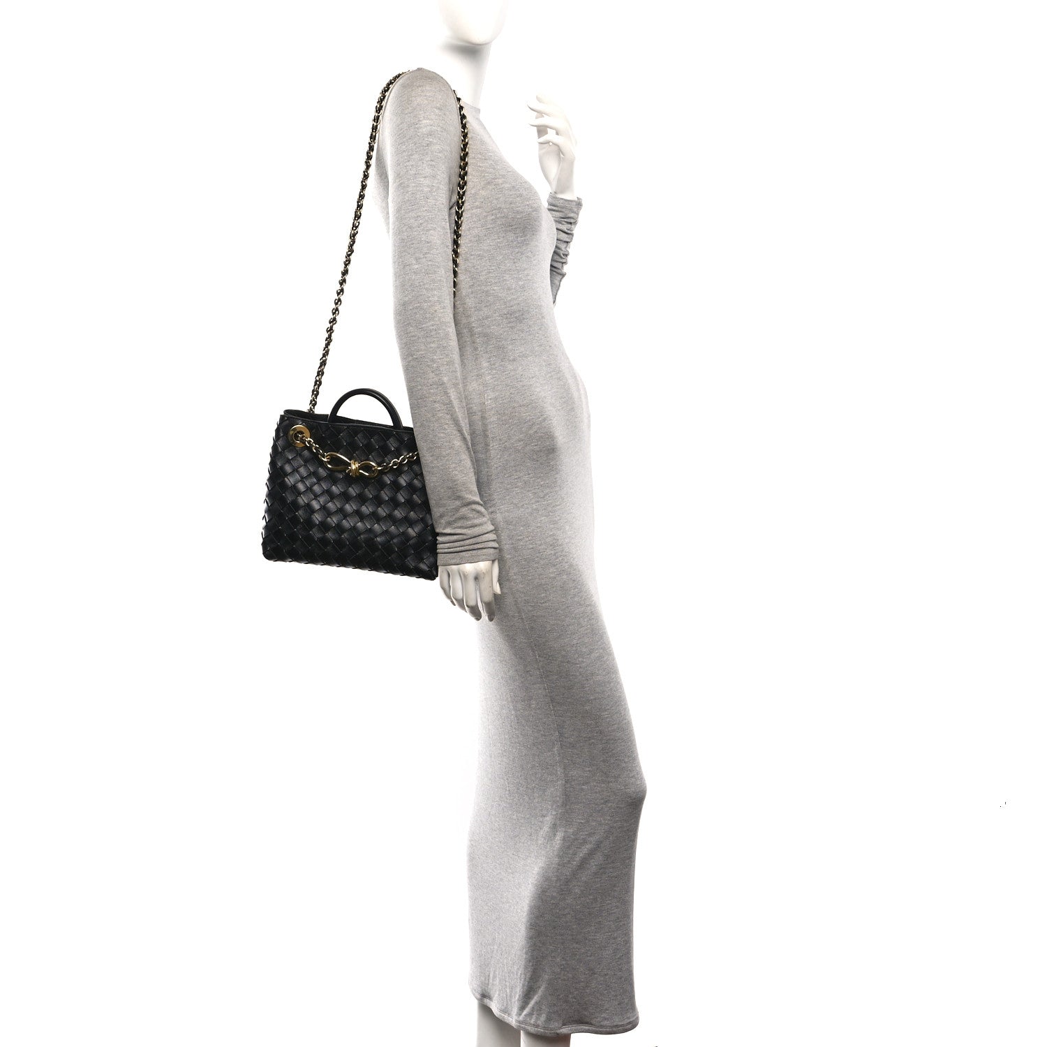 Nappa Intrecciato Small Andiamo With Chain Shoulder Bag Black — view 2