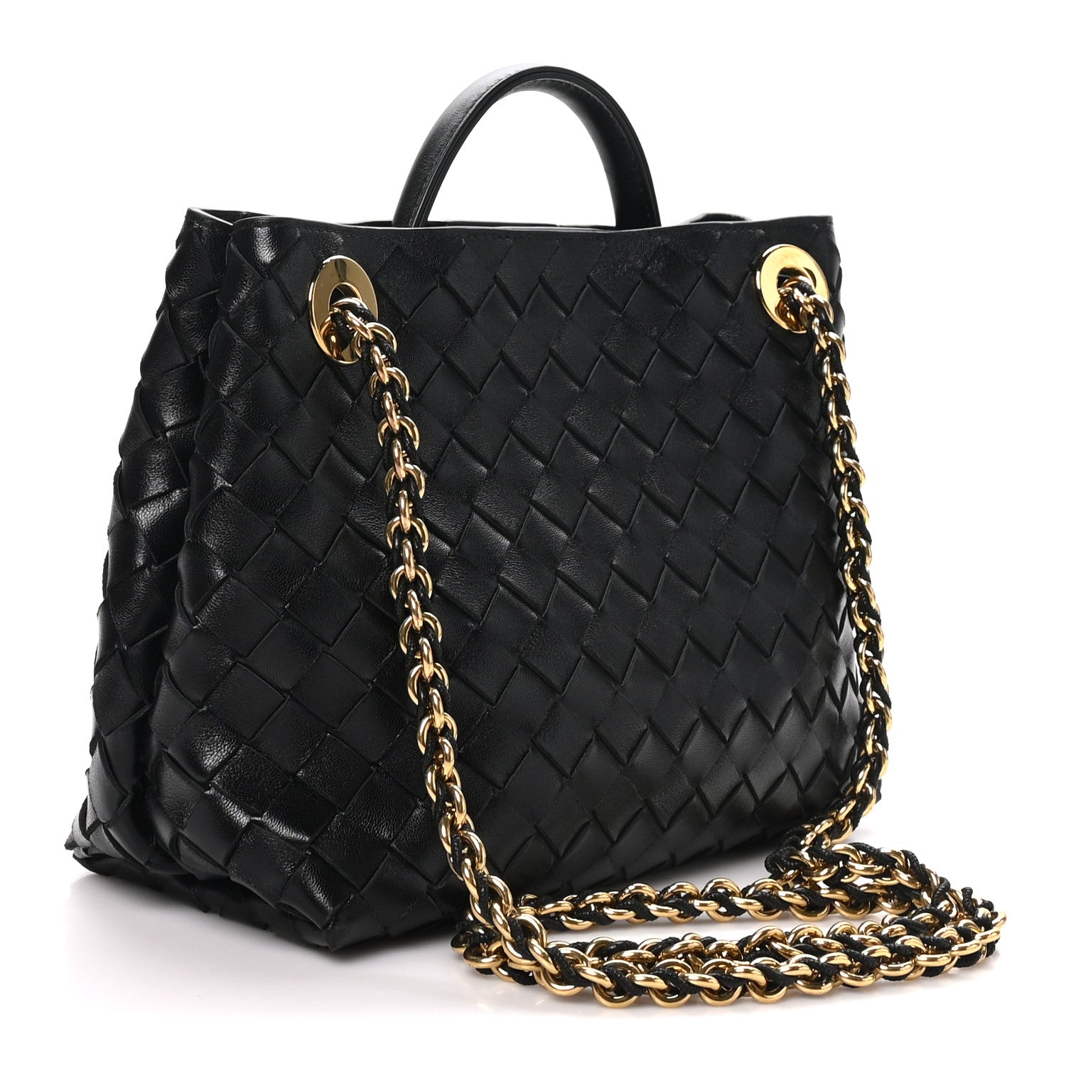 Nappa Intrecciato Small Andiamo With Chain Shoulder Bag Black — view 3