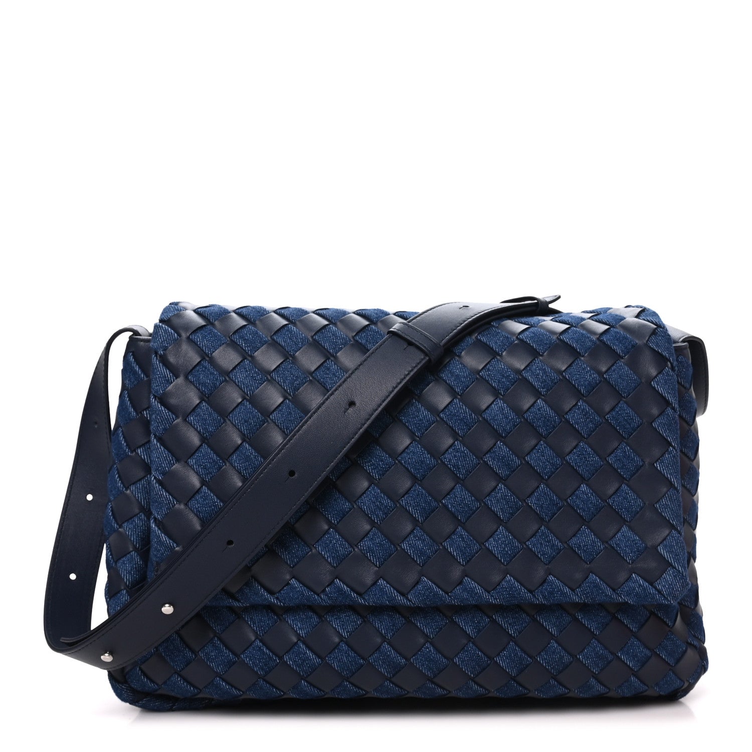 Denim Nappa Intrecciato Padded Messenger Abyss Indigo