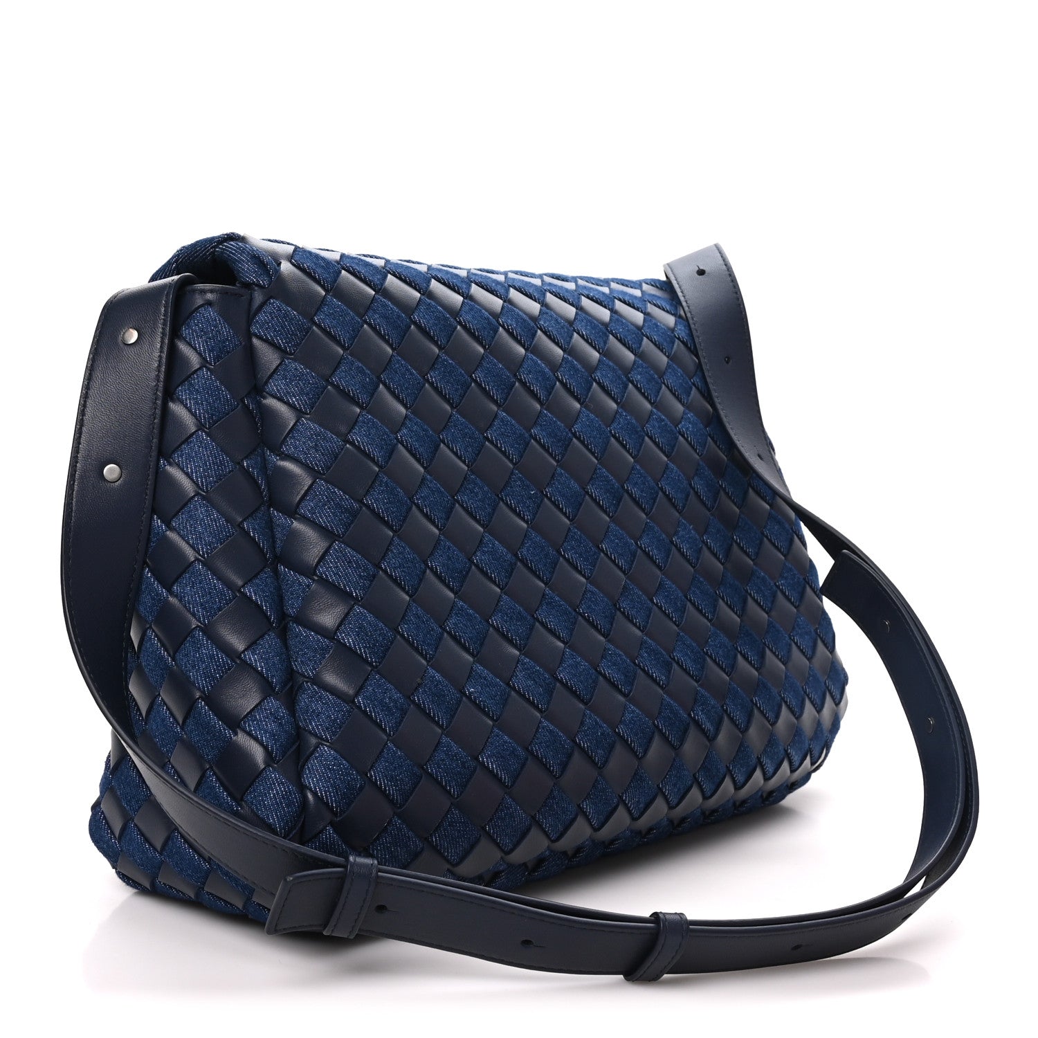 Denim Nappa Intrecciato Padded Messenger Abyss Indigo — view 3