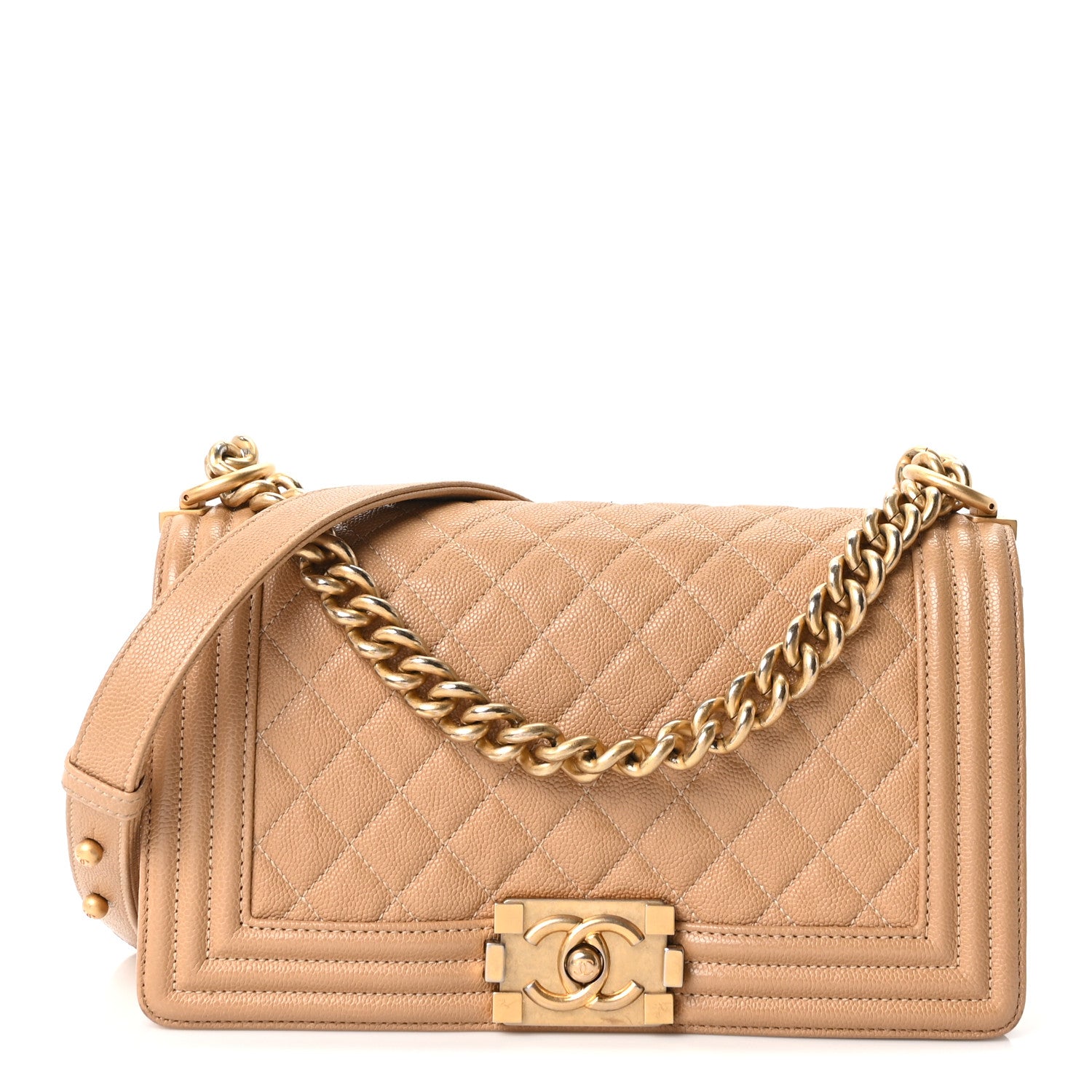 Caviar Quilted Medium Boy Flap Beige