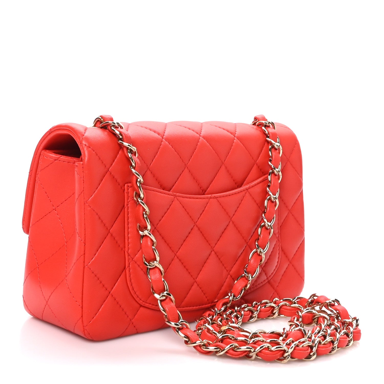 Lambskin Quilted Mini Rectangular Flap Red — view 3