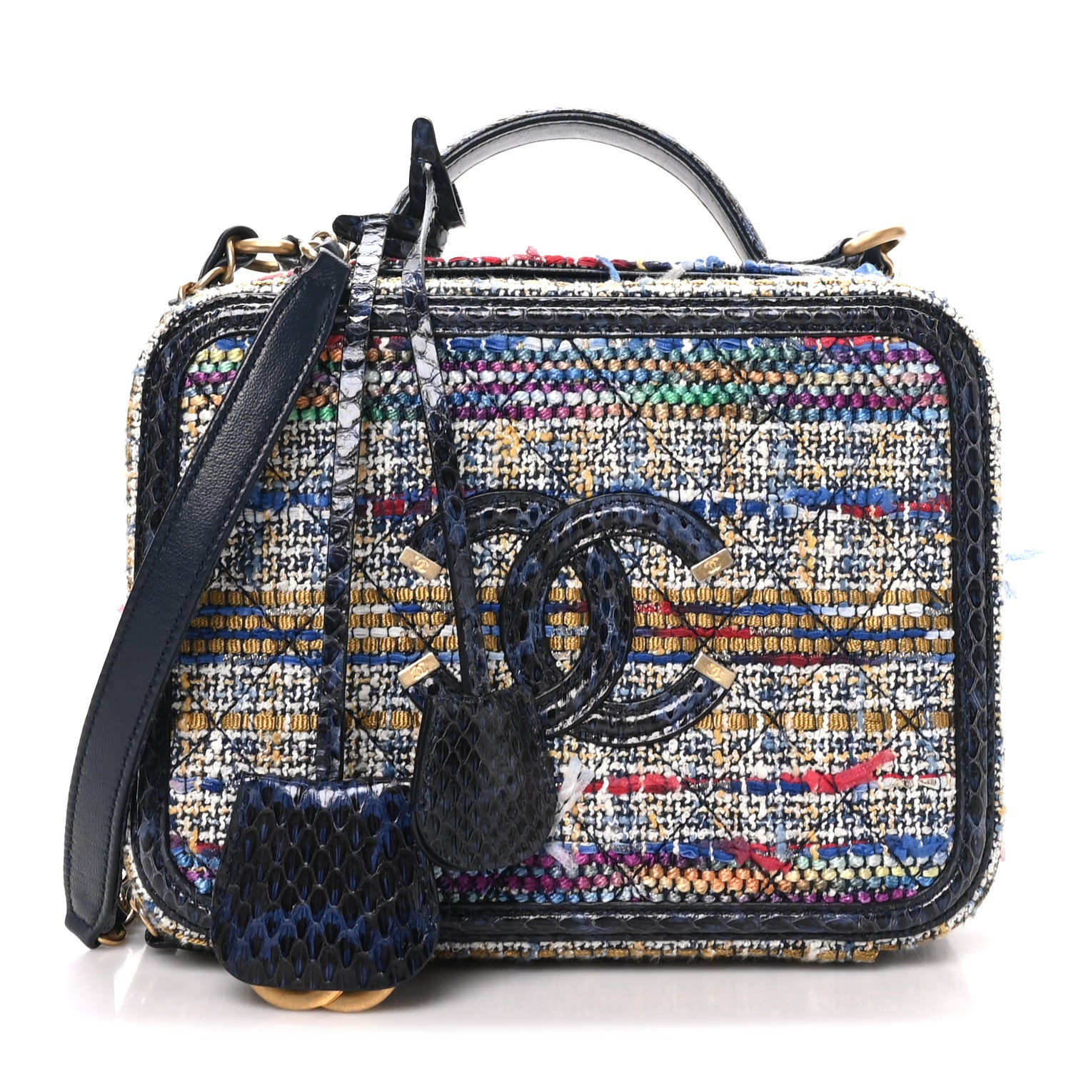 Tweed Snakeskin Quilted Medium CC Filigree Vanity Case Multicolor