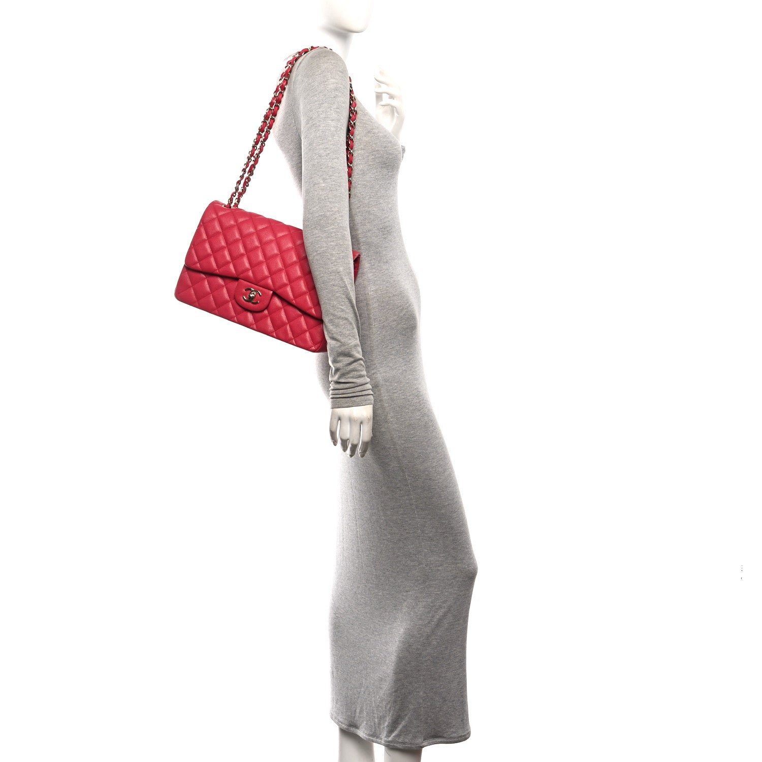 Caviar Quilted Jumbo Double Flap Dark Pink — view 2