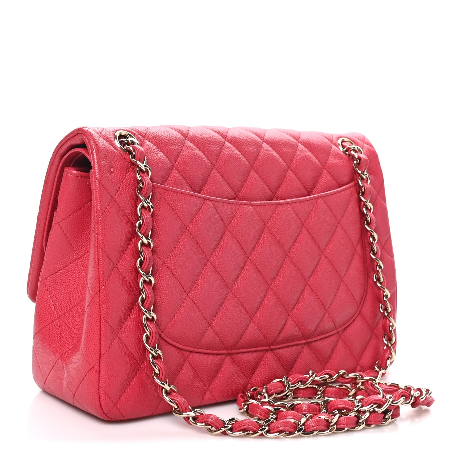 Caviar Quilted Jumbo Double Flap Dark Pink — view 3