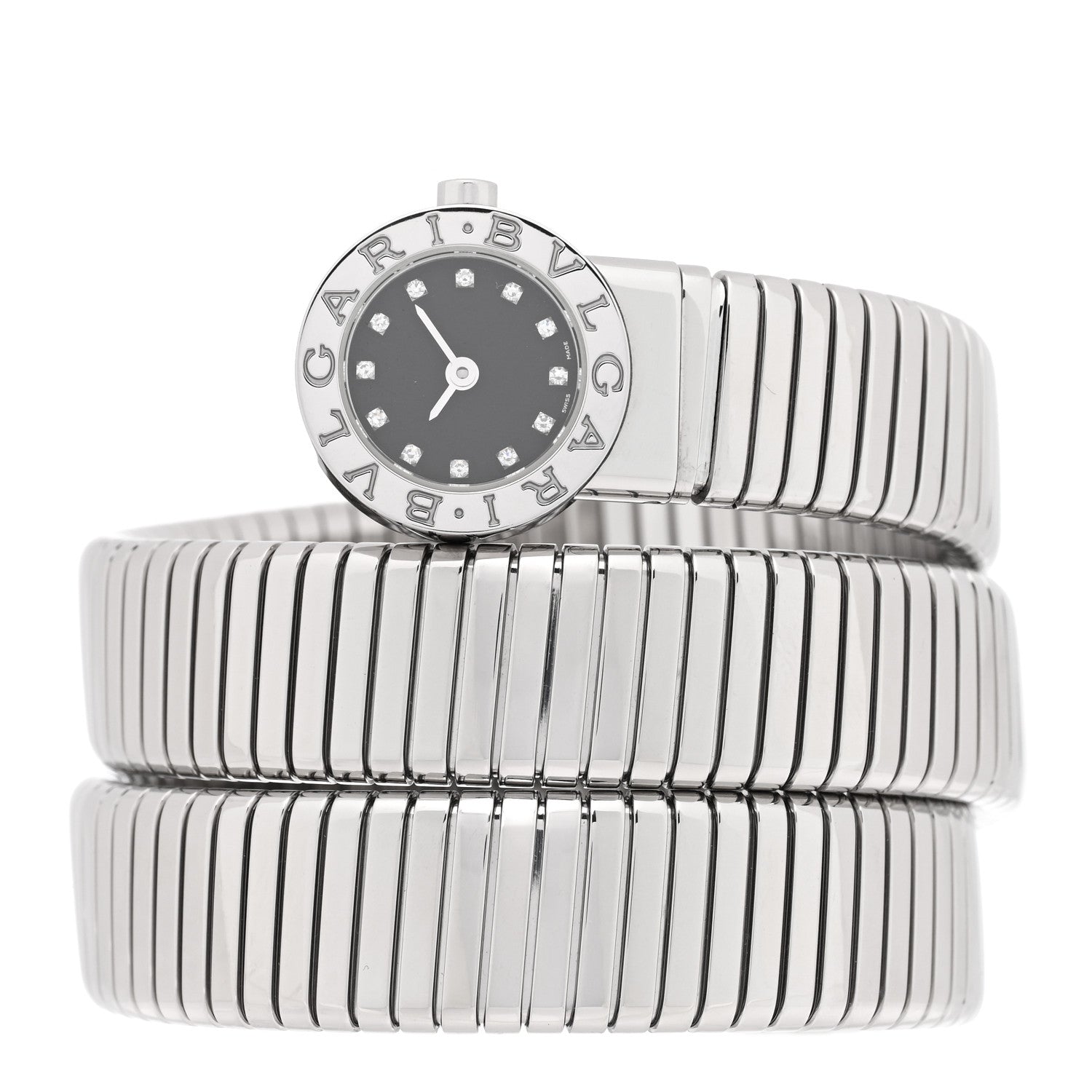 Stainless Steel Diamond 19mm Serpenti Tubogas Double Spiral Quartz Watch  Black